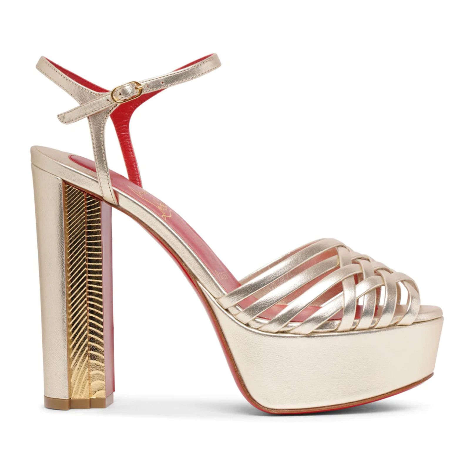 Christian Louboutin Coluna Girl 130 Gold Platform Block Heel Sandal Pump 40 Size US 10 / IT 40 - 1 Thumbnail
