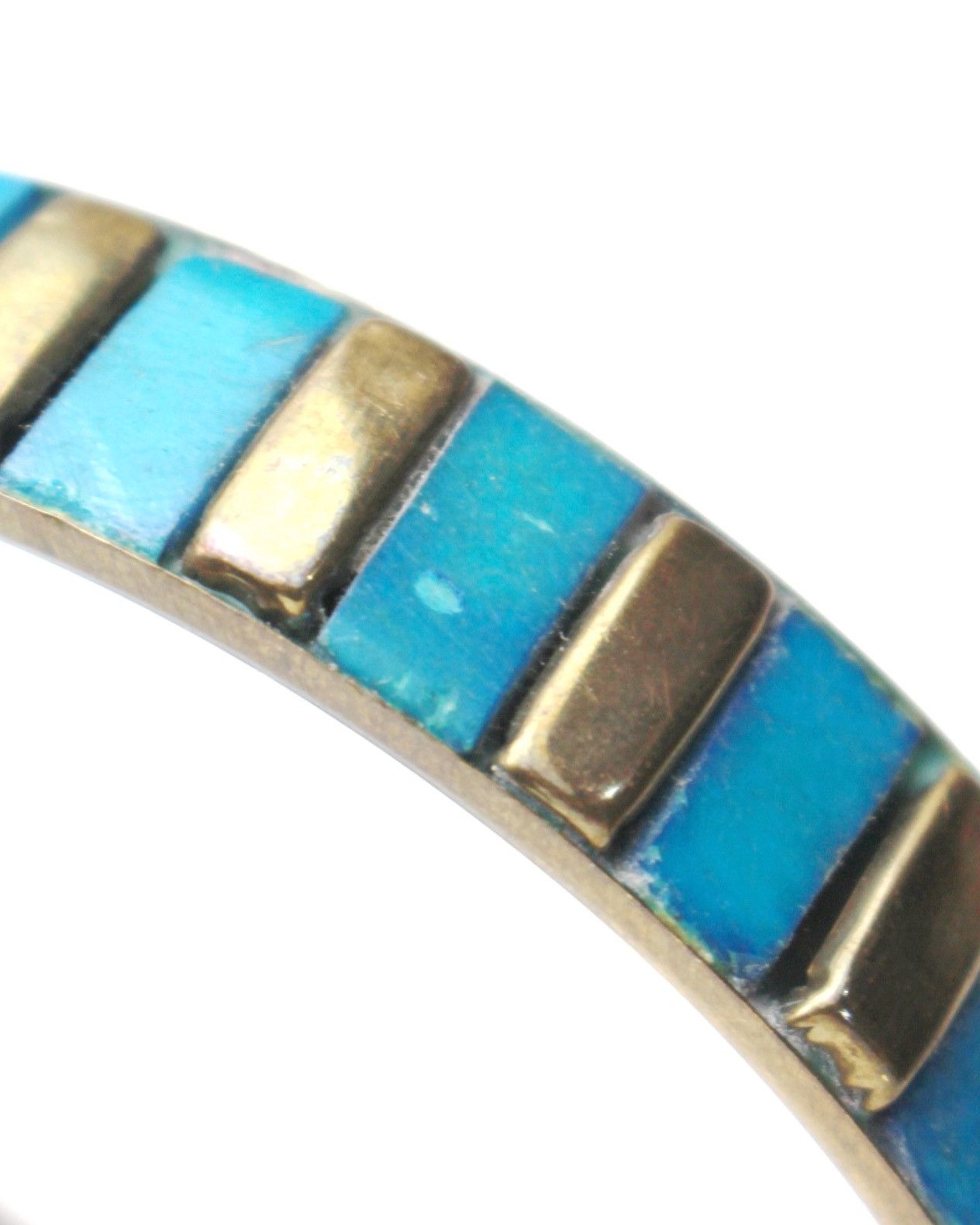 Vintage 1980S JAPANESE HANDCRAFTED TURQUOISE INLAY BRASS BANGLE SET Size ONE SIZE - 7 Thumbnail