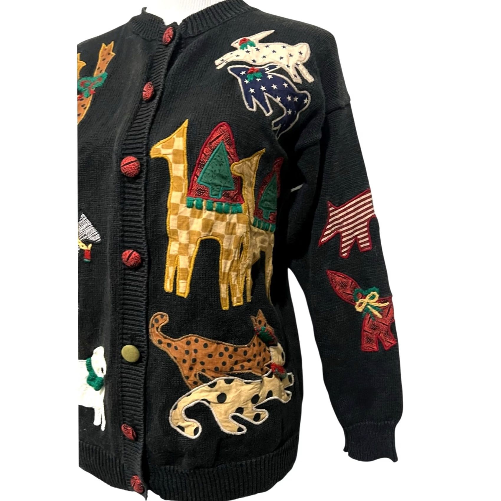 Vintage VINTAGE Susan Bristol Noah's Ark Cardigan Sweater Hand Embroidered Size S Black Womens Cardigan Sweater Size S / US 4 / IT 40 - 4 Thumbnail