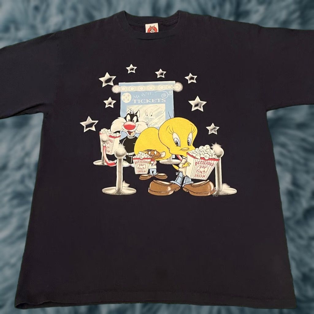 Vintage VINTAGE 90s Looney Tunes T-Shirt Mens L Navy Tweety Sylvester Bugs Bunny Speedy Gonzales, 1999, Cartoon Movies Theme Size US L / EU 52-54 / 3 - 1 Thumbnail