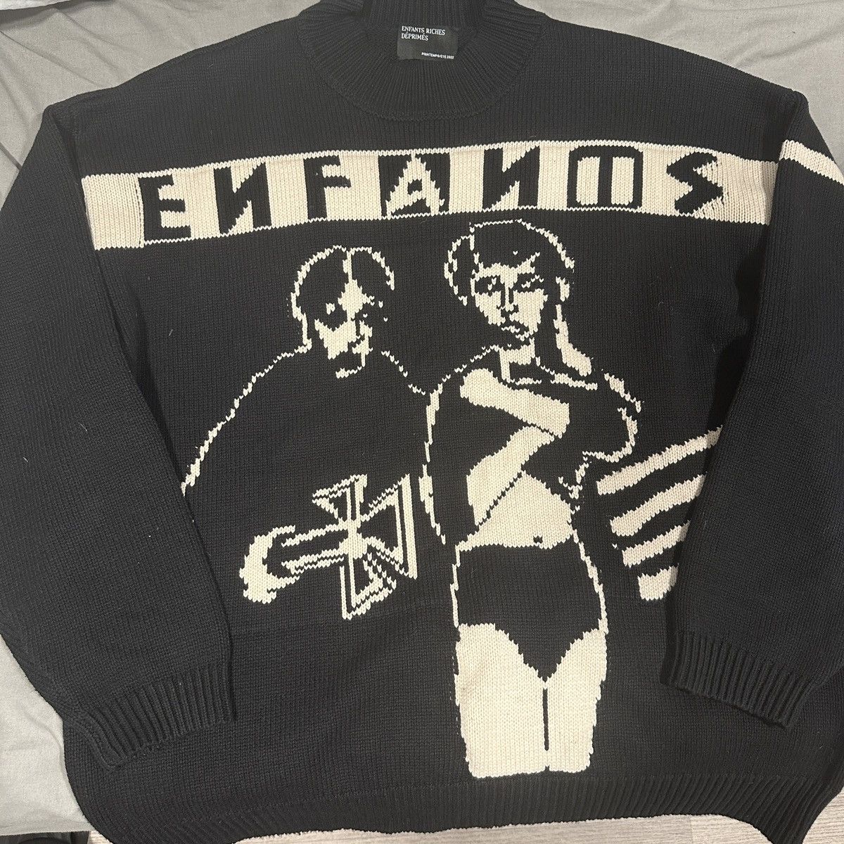 image of Enfants Riches Deprimes 22Fw Portrait Knitted Sweater in Black, Men's (Size Large)