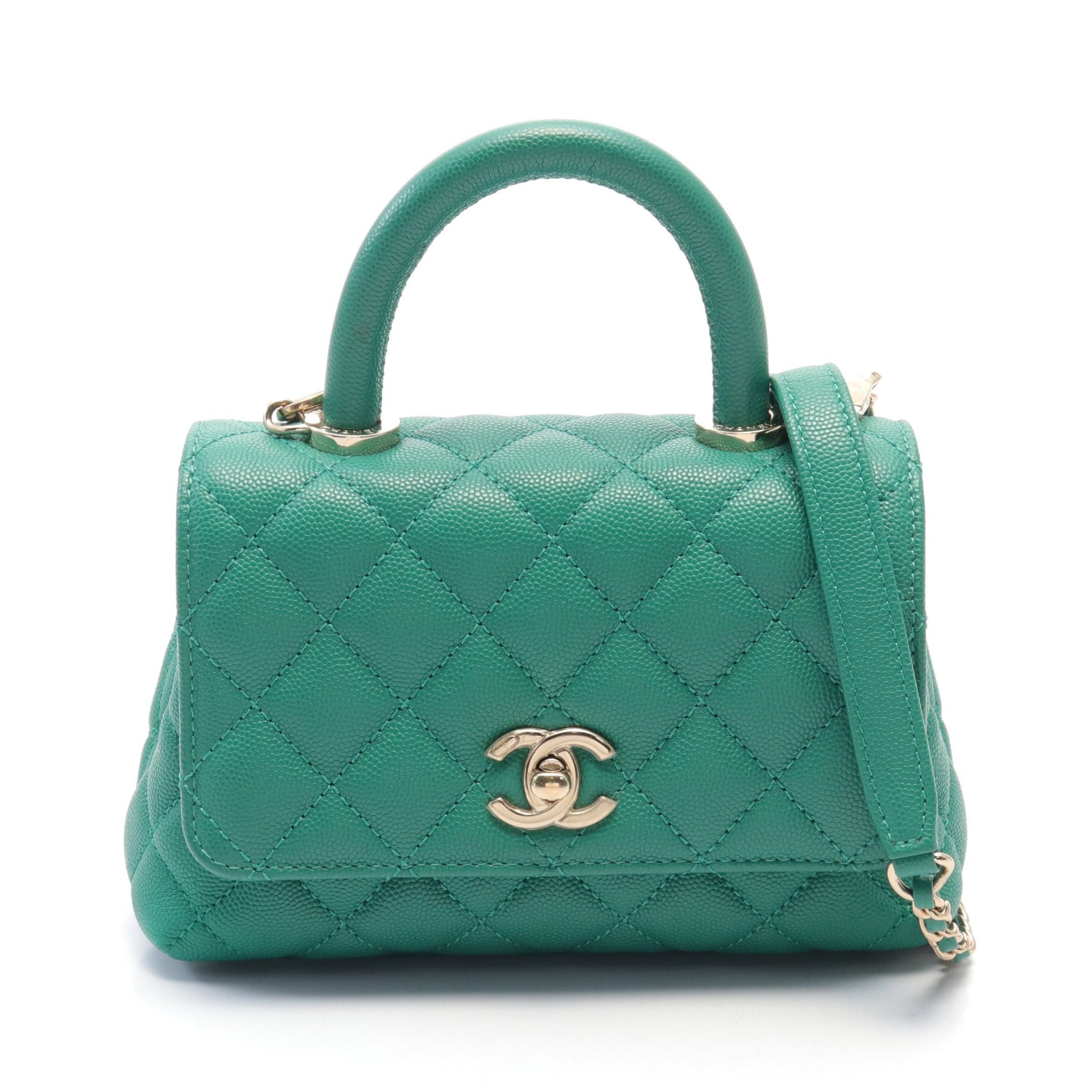 Chanel Coco Handle Xxs Top Handbag Caviar Skin Green Gold Hardware