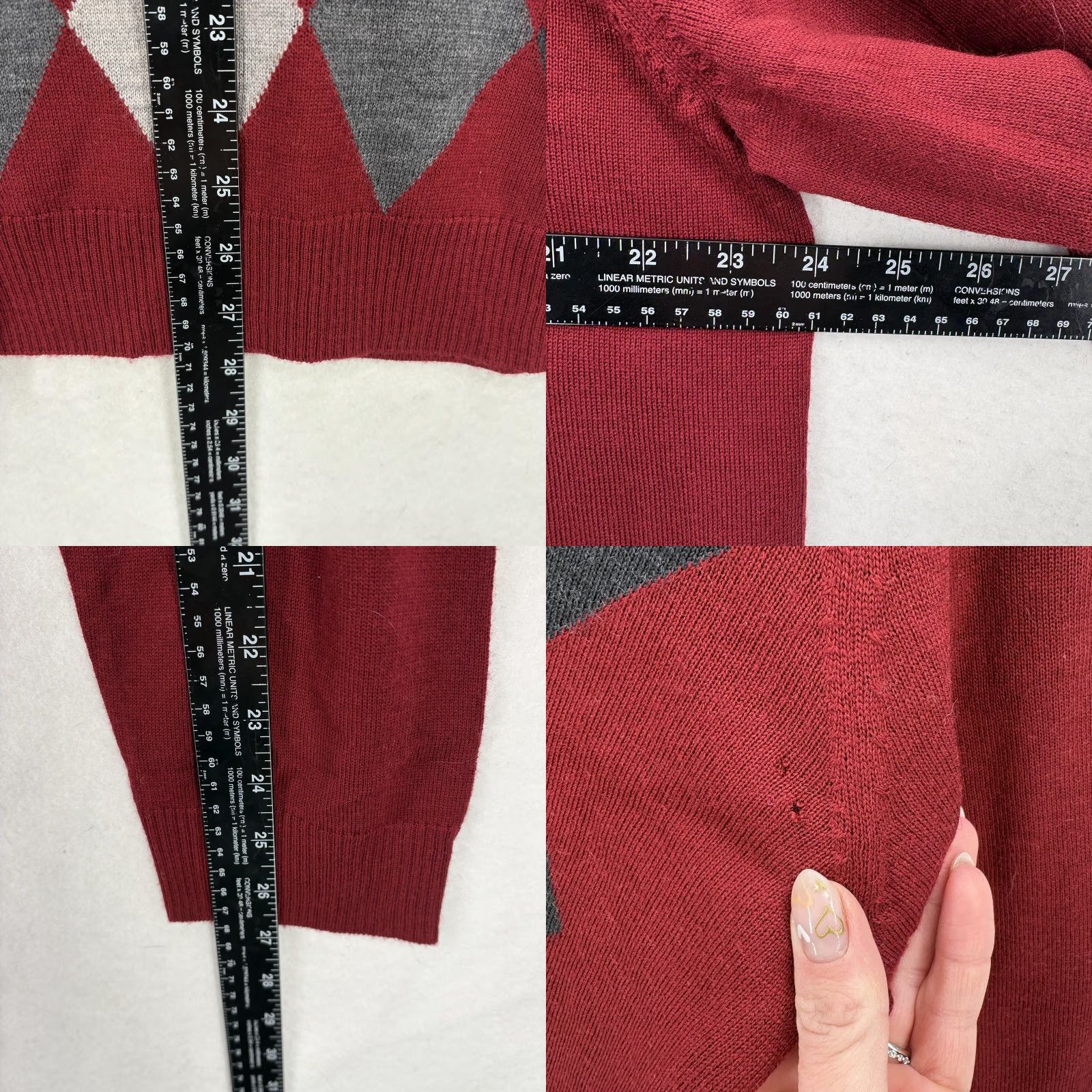 Apt. 9 Apt. 9 Sweater Mens XL Red Argyle V Neck Merino Wool Blend Knit Top Grandpa Size US XL / EU 56 / 4 - 8 Thumbnail