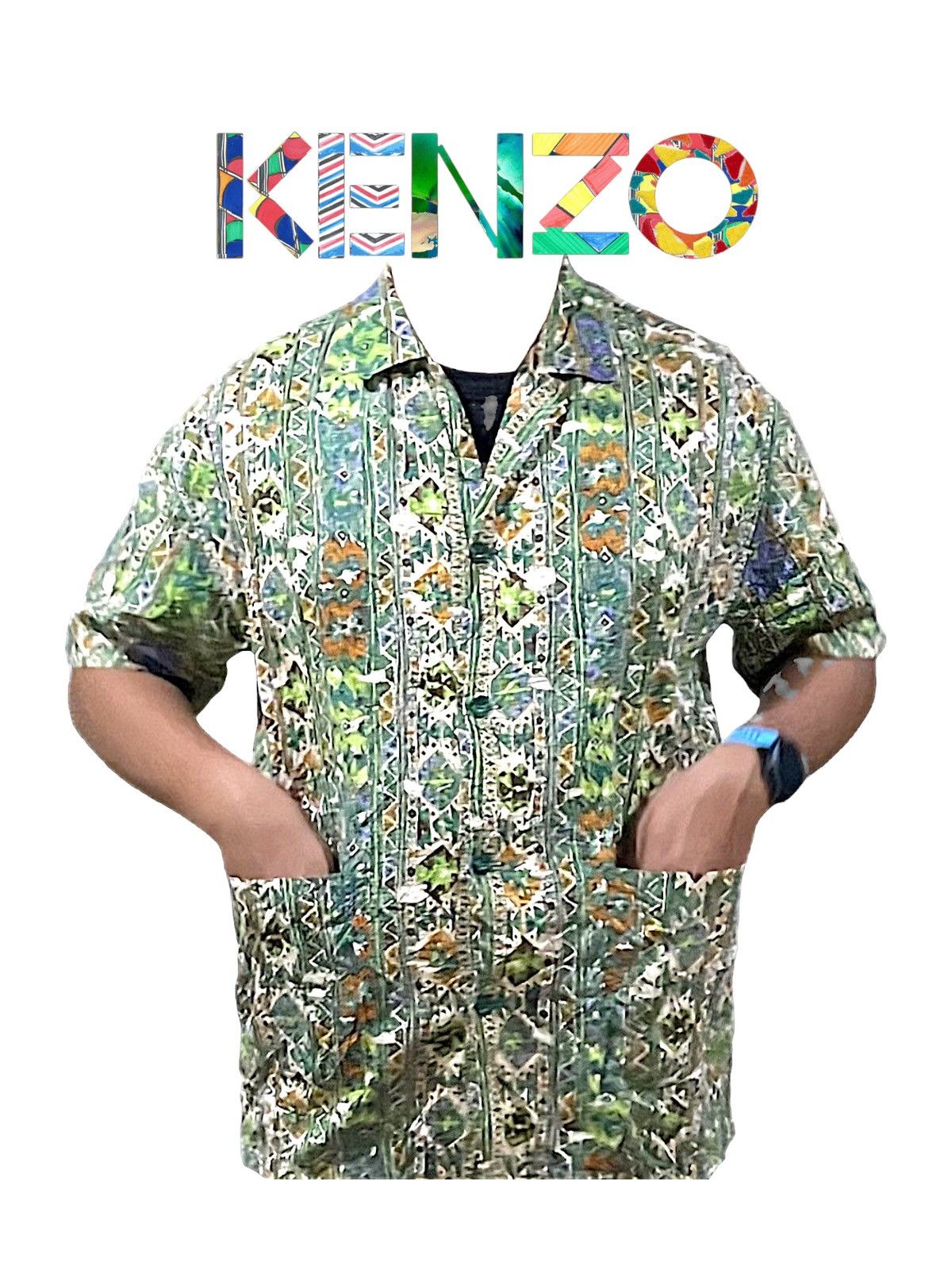If Six Was Nine × Kenzo × Le Grande Bleu (L.G.B.) Vintage 90s Kenzo Emerald Green Double Down Pocket Shirts Size US L / EU 52-54 / 3 - 6 Thumbnail