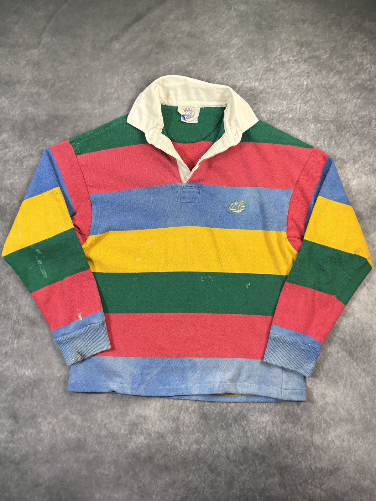 Vintage Vintage Rugby Polo Longsleeve Faded Cropped Striped 80s 90s Size US M / EU 48-50 / 2 - 19 Thumbnail