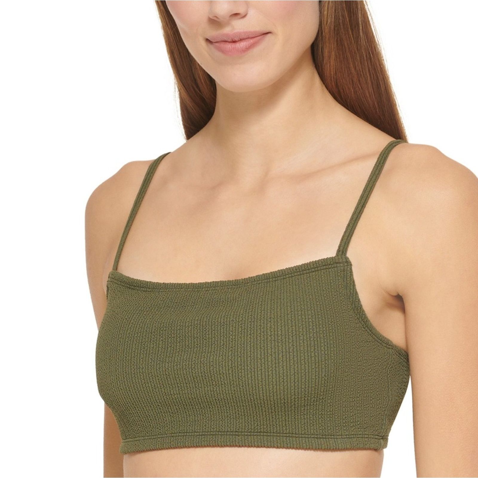 DKNY DKNY Women Green Textured Bralette Swim Bikini Top Size S Size ONE SIZE - 1 Thumbnail