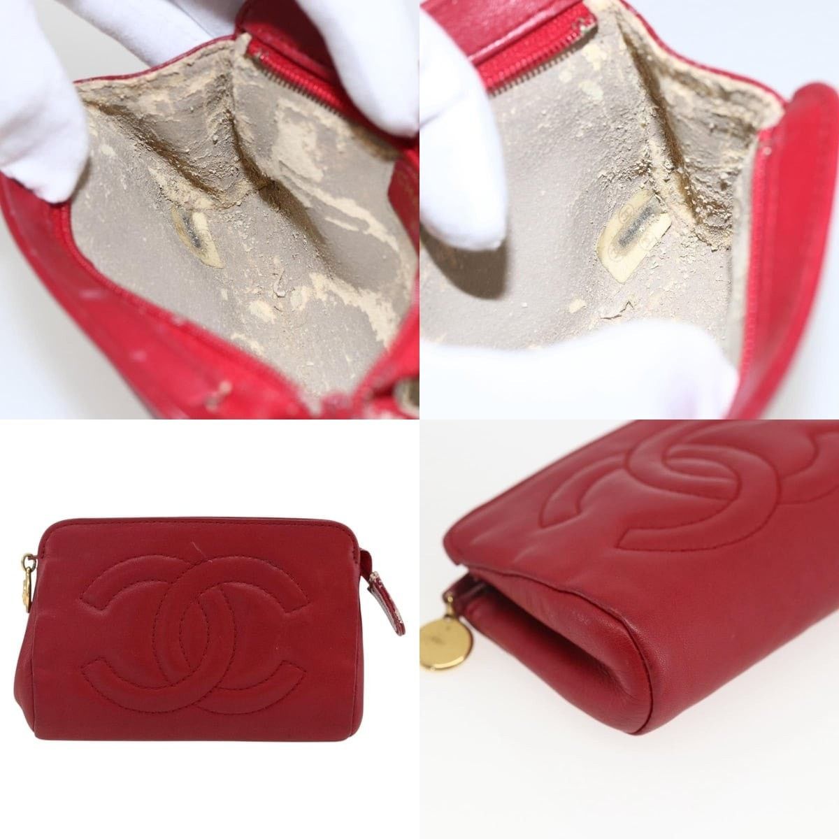 Chanel Chanel Pouch Lamb Skin Red Gold CC Size ONE SIZE - 5 Thumbnail