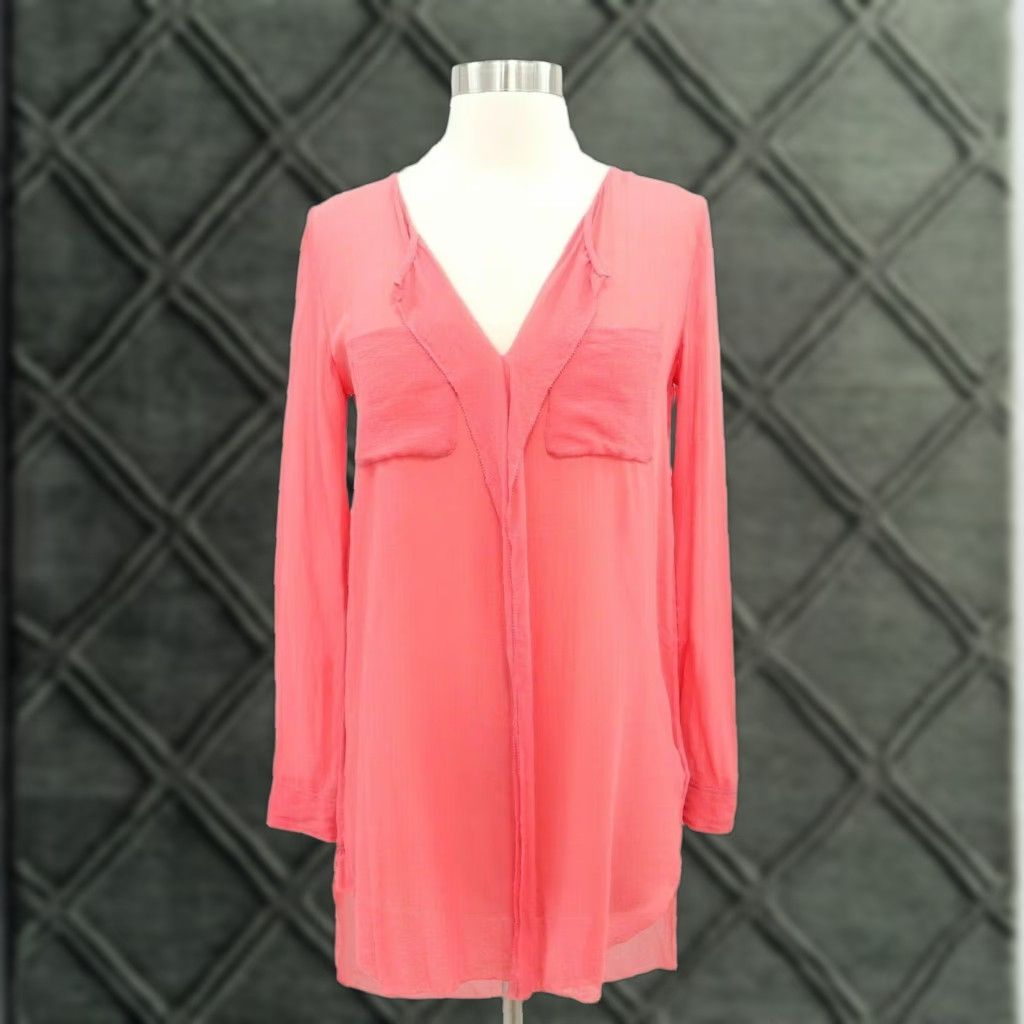 Wilfred Silk Tunic Blouse Shirt Womens XS Lightweight Salmon Pink Hi Low Hem