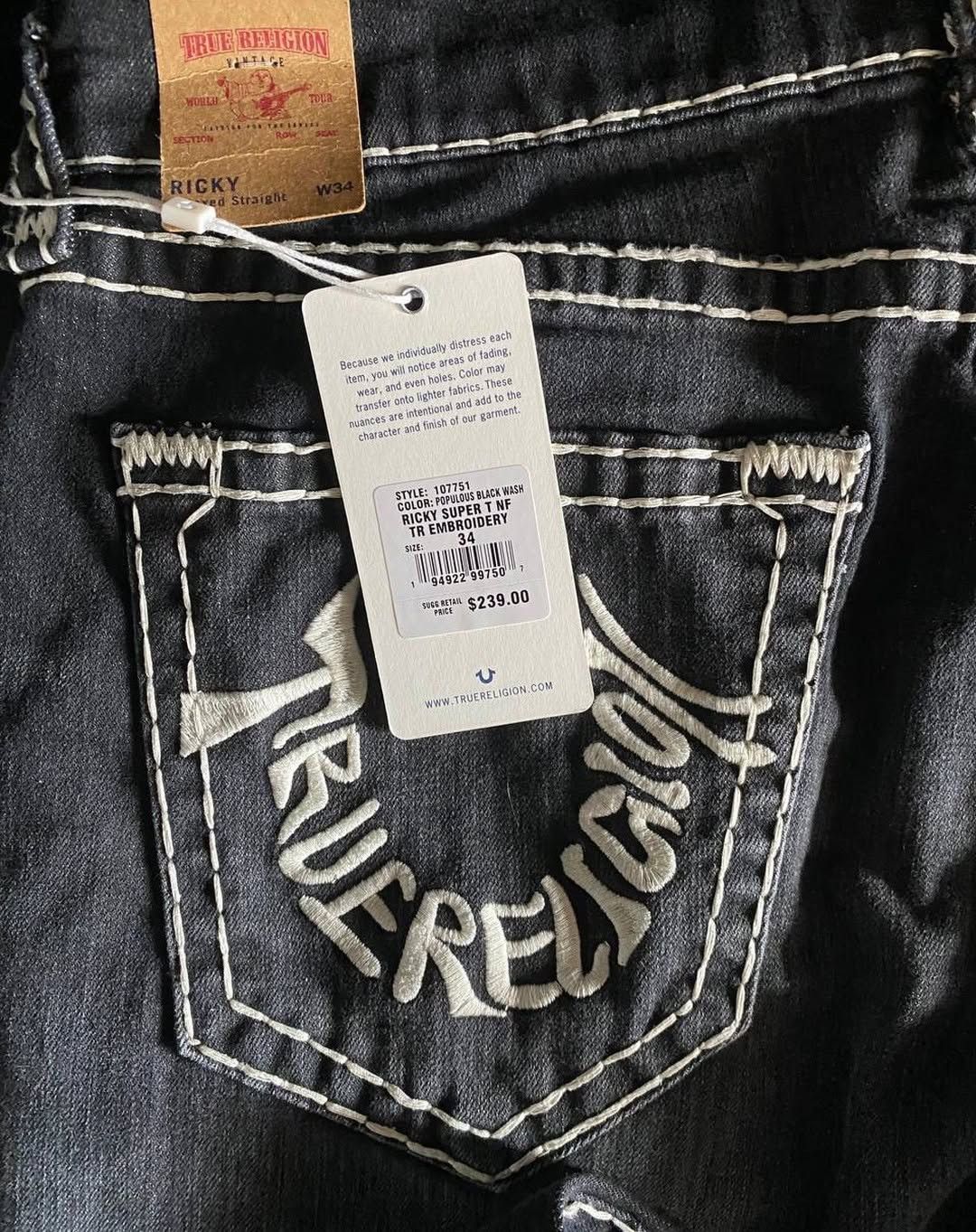 True Religion True Religion Ricky TR Embroidery Super T Straight Jean Size US 33 - 6 Thumbnail