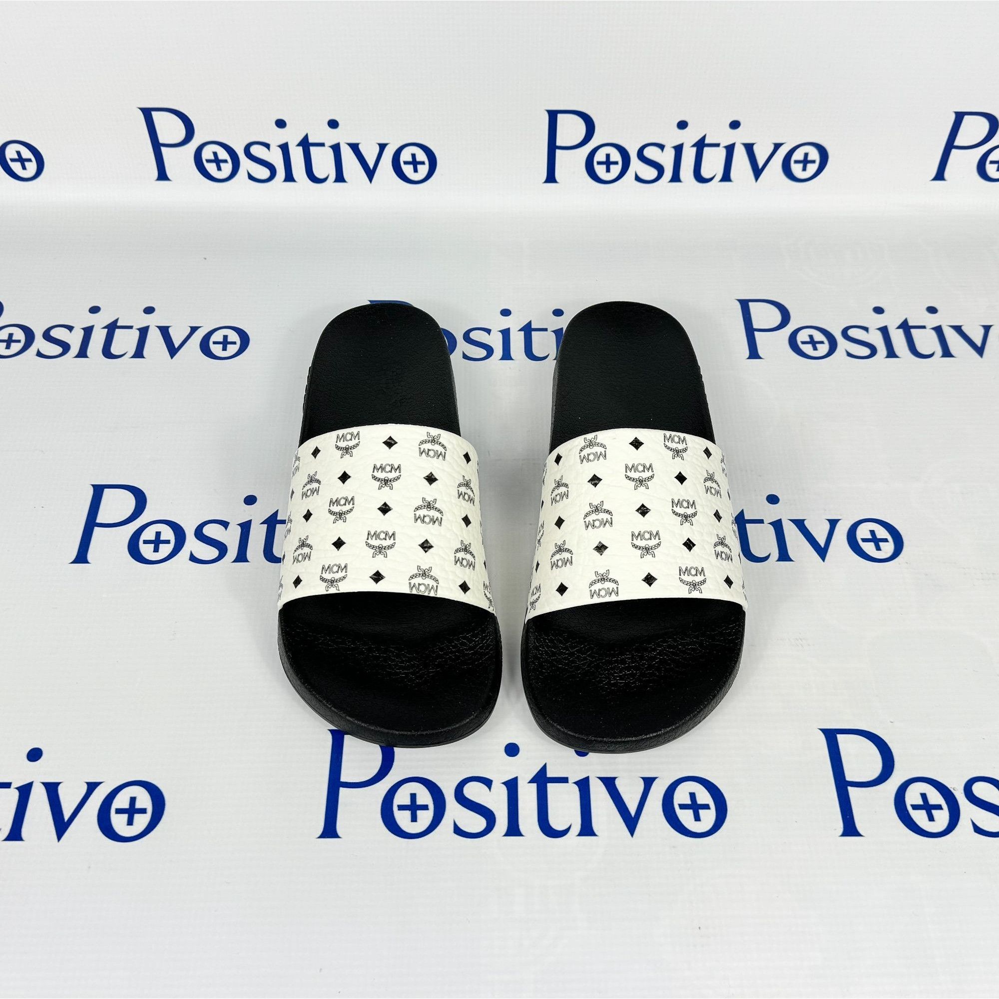 MCM MCM White/Black Monogram Print Rubber Slides US 12 EU 45 Size US 12 / EU 45 - 3 Thumbnail