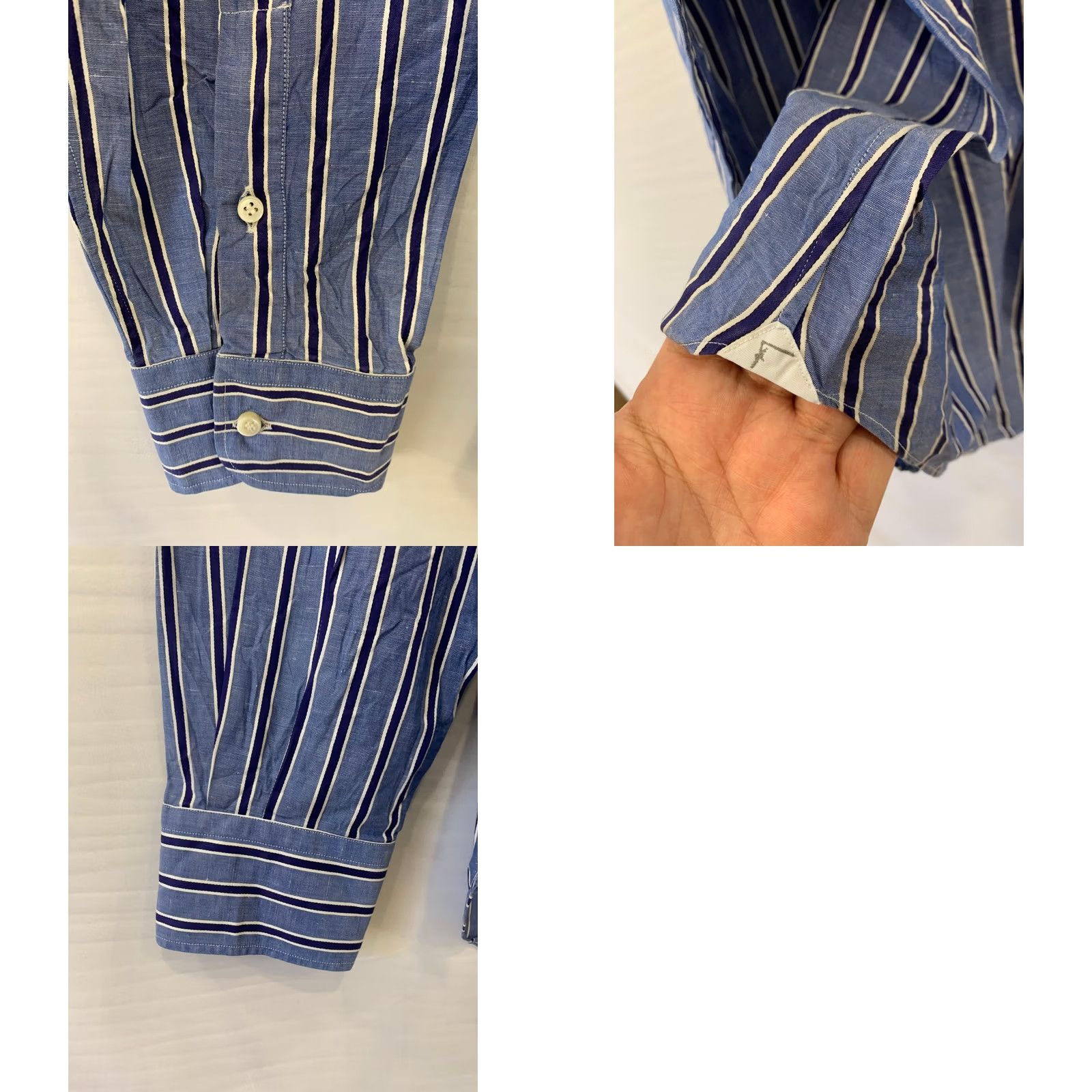 Salvatore Ferragamo Salvatore Ferragamo Men’s Large Blue Stripe Linen Cotton Shirt Italy 16.5 42#C16 Dress Shirt Size US L / EU 52-54 / 3 - 8 Thumbnail