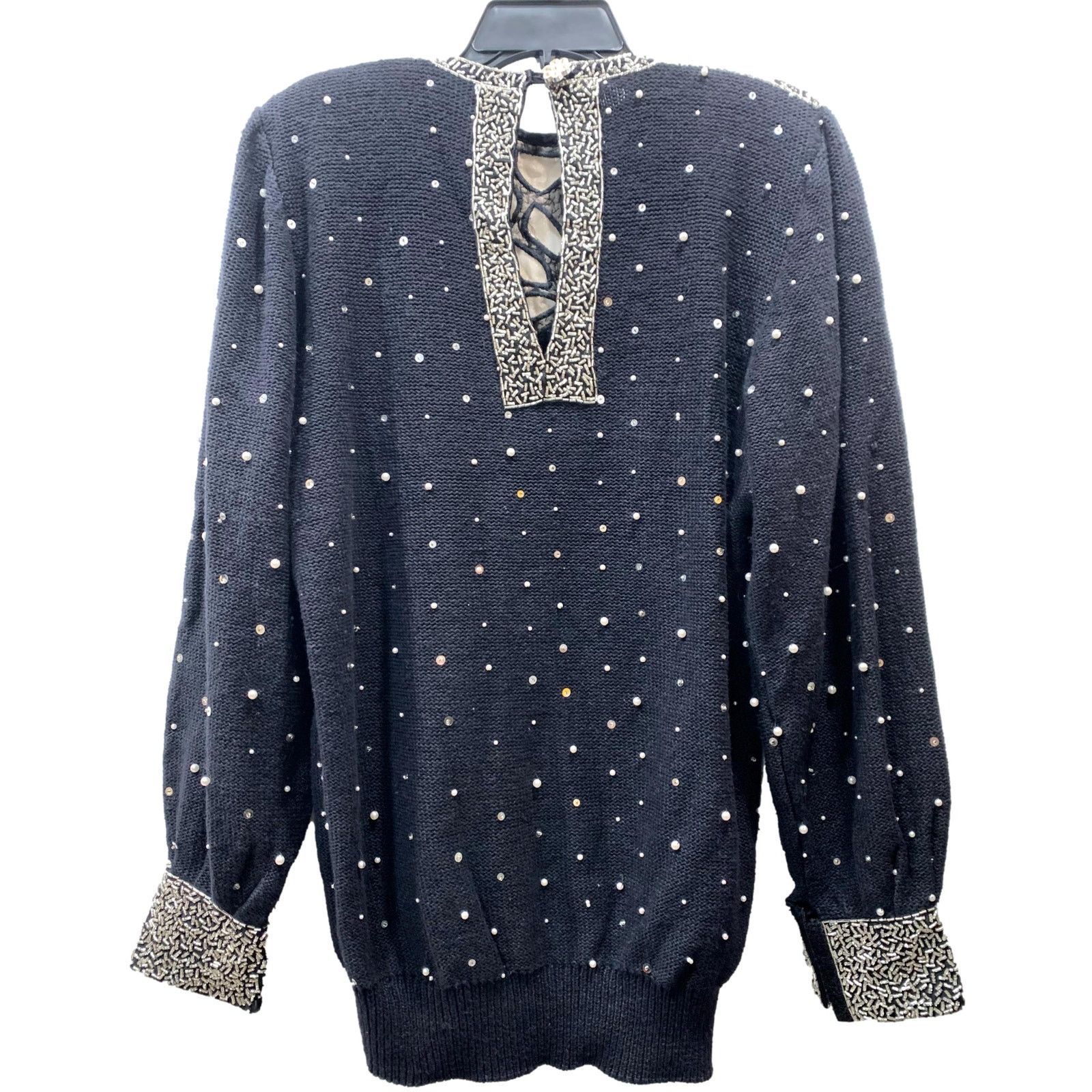 Vintage 80s Black Beaded Trophy Sweater w Pearls 1989 | S/M Size M / US 6-8 / IT 42-44 - 7 Thumbnail