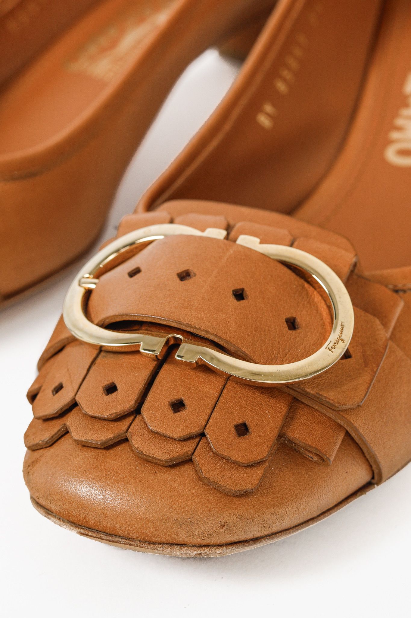 Salvatore Ferragamo Salvatore Ferragamo Elga Leather Fringe Gancini-Buckle Pumps Size US 8 / IT 38 - 7 Thumbnail
