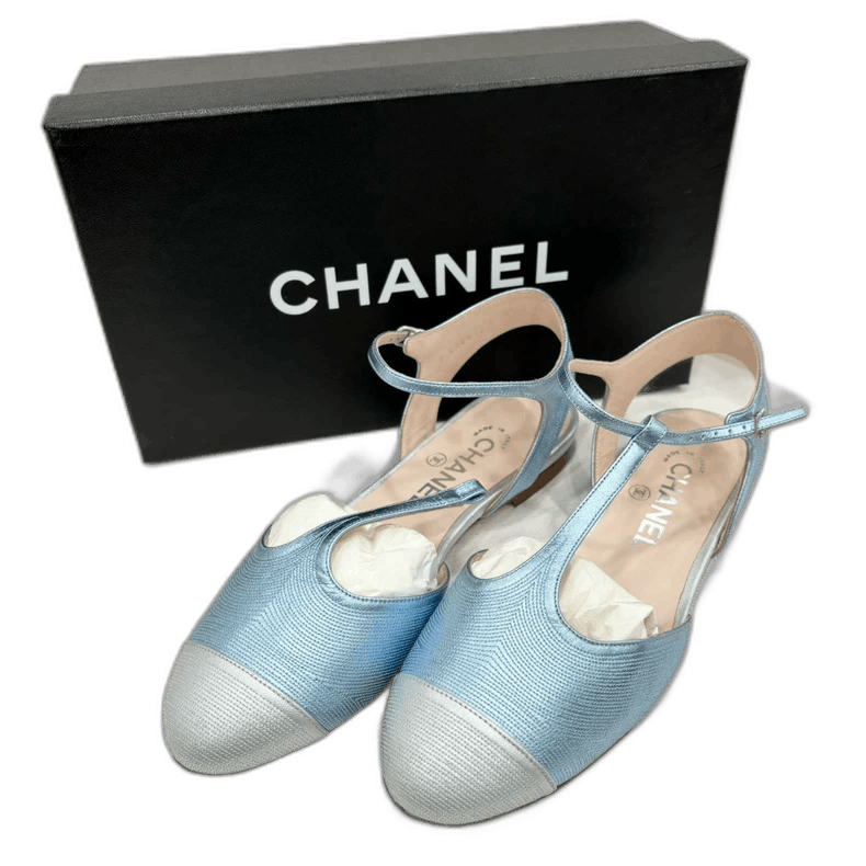 Chanel Color Block Mary Jane Flats Size 38