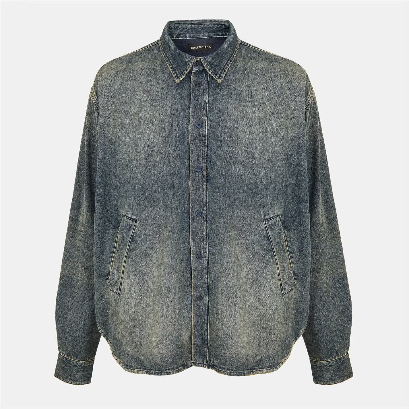Balenciaga o1g2r1mq0226 Bal Overshirt In Blue Size US M / EU 48-50 / 2 - 1 Thumbnail