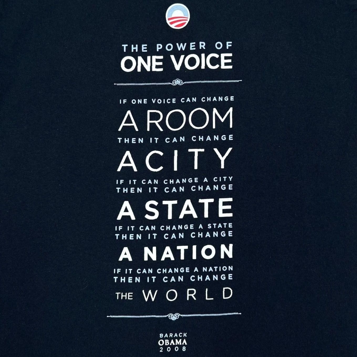 Changes Bayside Obama (2008) “One Voice Can Change The World” Political T-Shirt Small Navy Blue Men XS/S? Size US S / EU 44-46 / 1 - 3 Thumbnail
