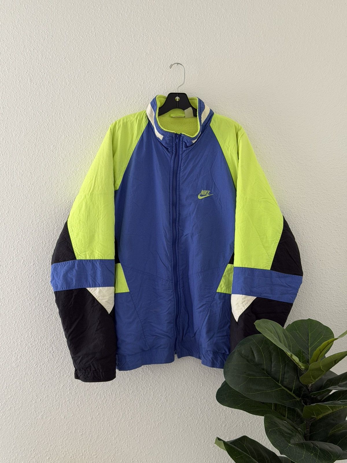 Nike Vintage 90s Nike Fleece Lined Jacket Blue Neon Green Size XL Size US XL / EU 56 / 4 - 10 Thumbnail