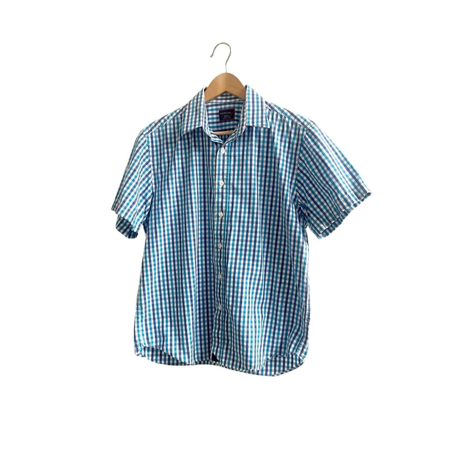 UNTUCKit Untukit Plaid Collared Short Sleeve Shirt Size Medium Blue Size US M / EU 48-50 / 2 - 1 Thumbnail
