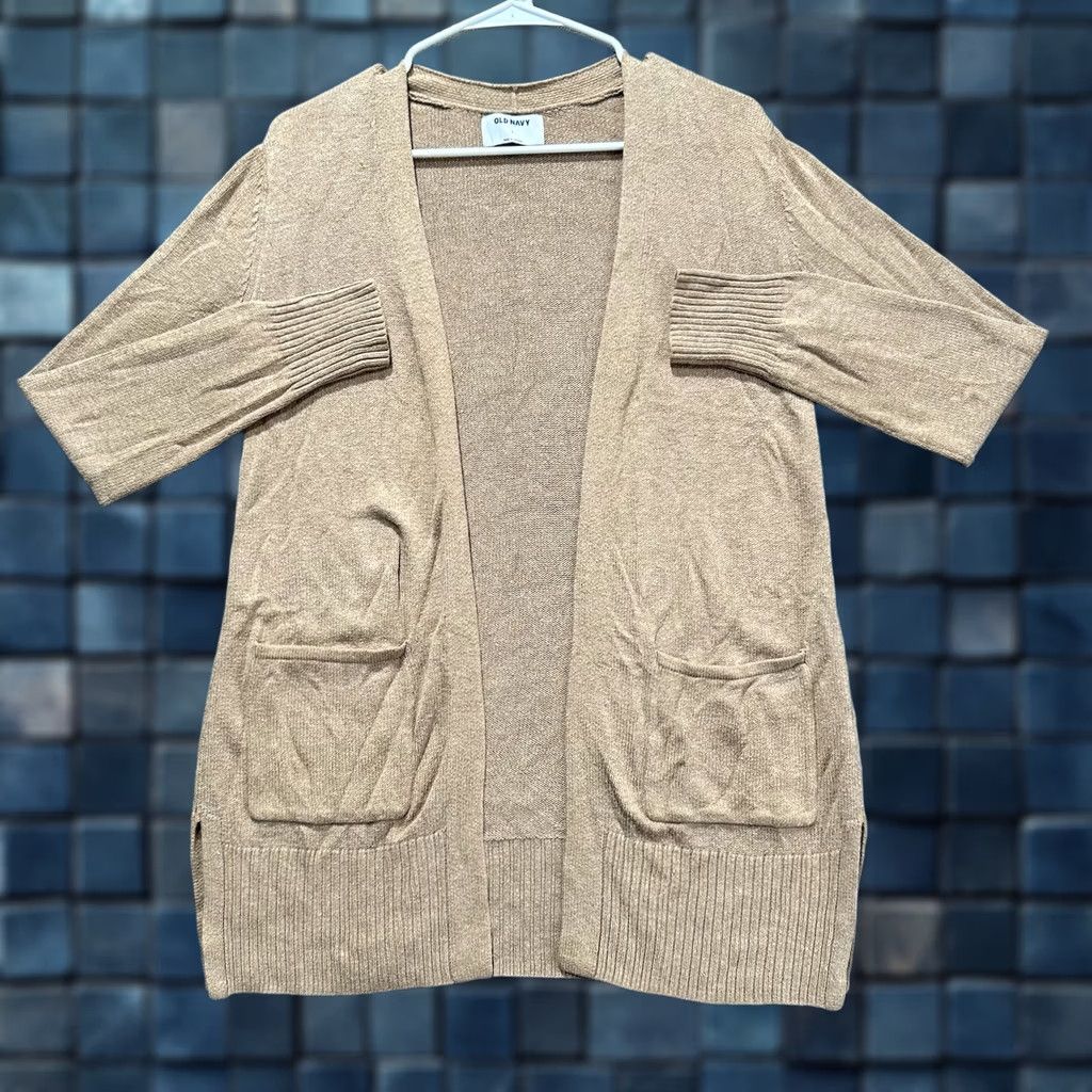 Old Navy Old Navy Sweater Womens S Beige Cardigan Tan Open Front Knit Pockets EUC Size S / US 4 / IT 40 - 1 Thumbnail