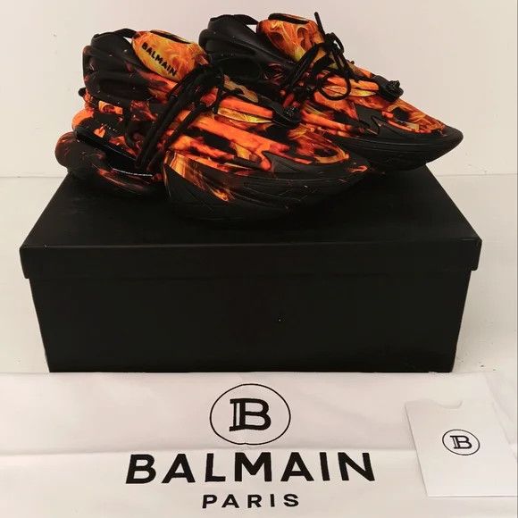 Balmain Balmain Men's Unicorn Flame Printed Low Sneakers- EU44/US11 Size US 11 / EU 44 - 1 Thumbnail