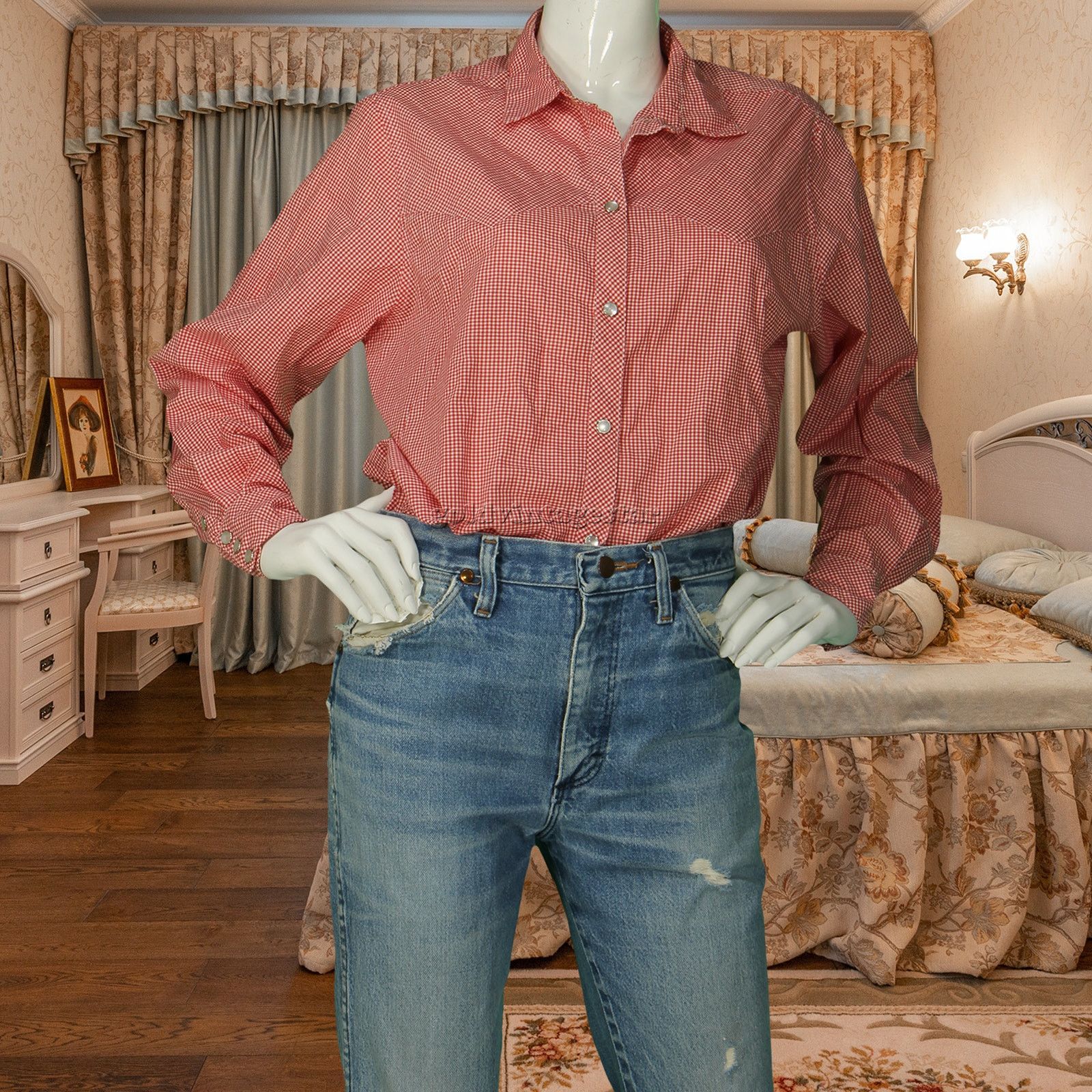 Other 70s Vintage Levi's Check Gingham Western Cowgirl Shirt Size XXL / US 16-18 / IT 52-54 - 5 Thumbnail