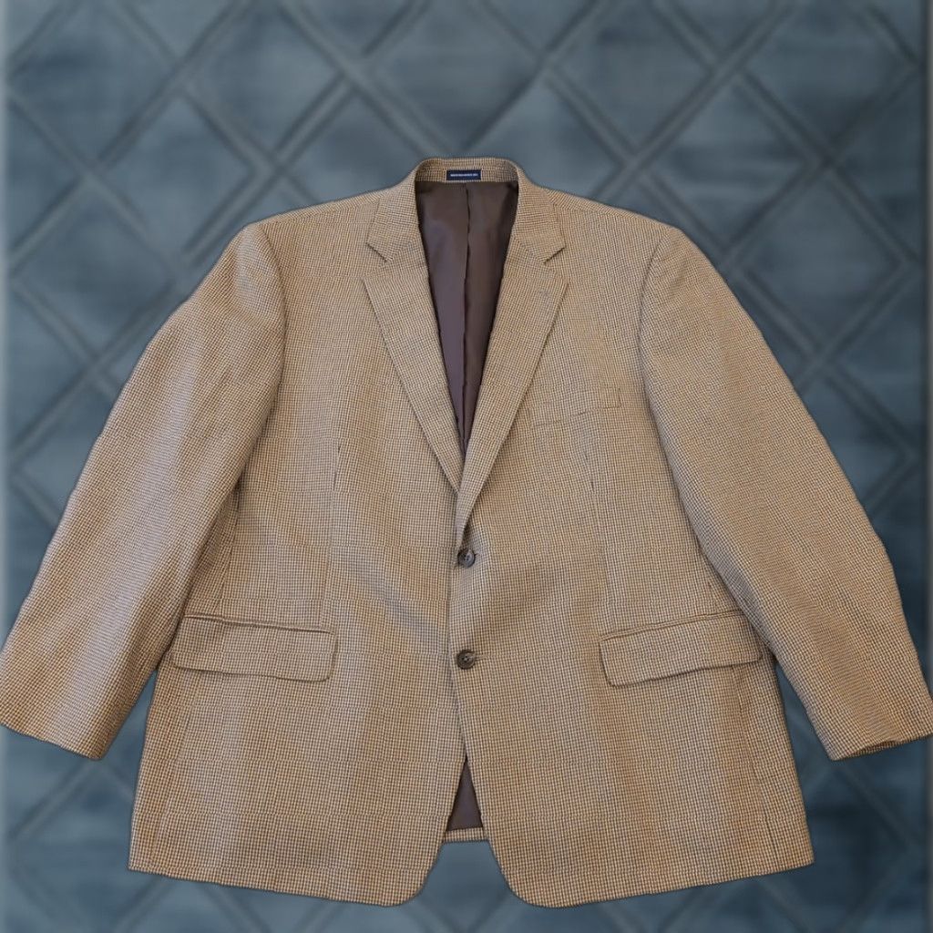 Stafford Stafford Blazer Mens 48 Beige Gray Plaid Classic Fit Two Button Single Vent Size 48R - 1 Thumbnail