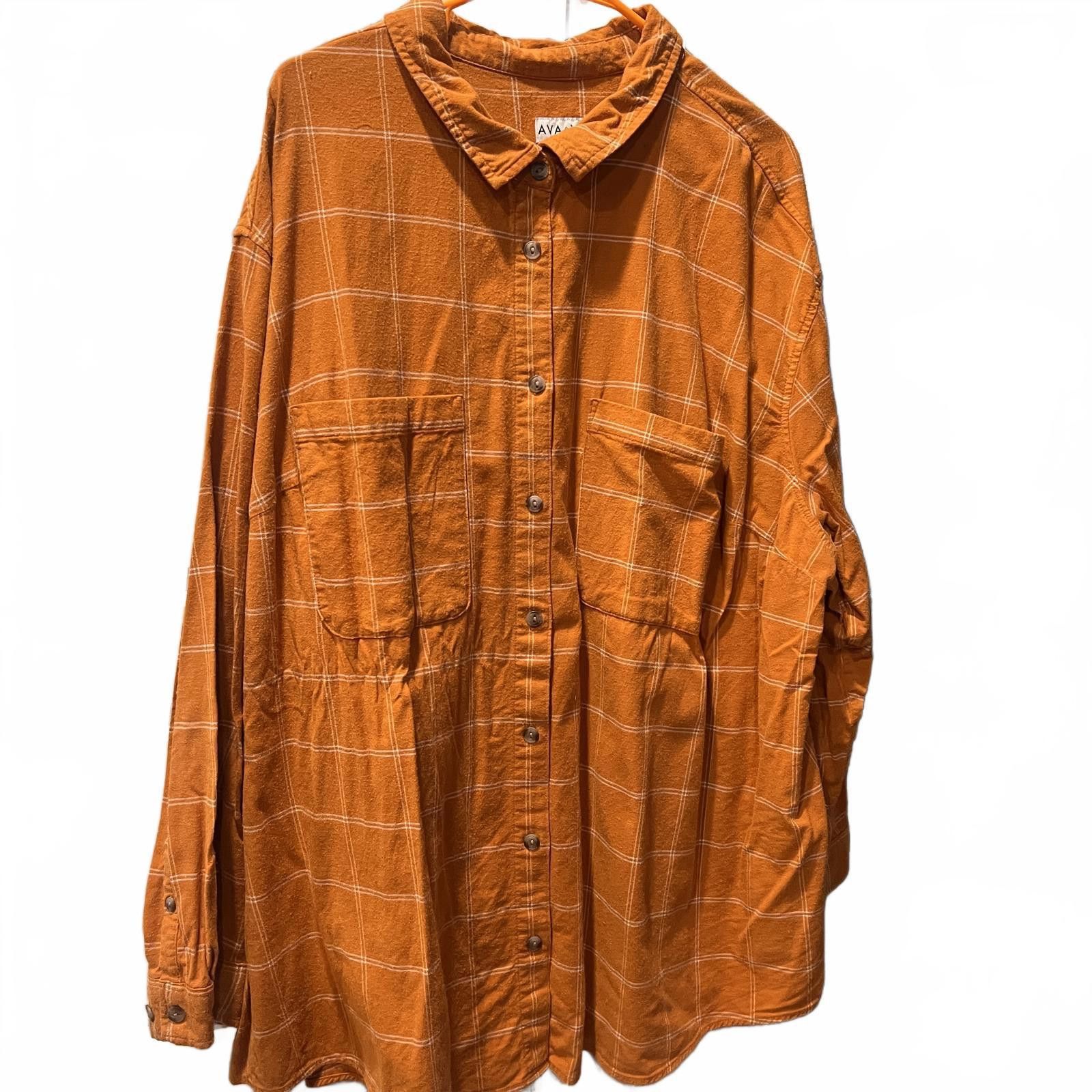 Other AVA & VIV Women's Orange Plaid Button-Up Shirt, Size 3X Size 3XL / US 20-22 - 1 Thumbnail