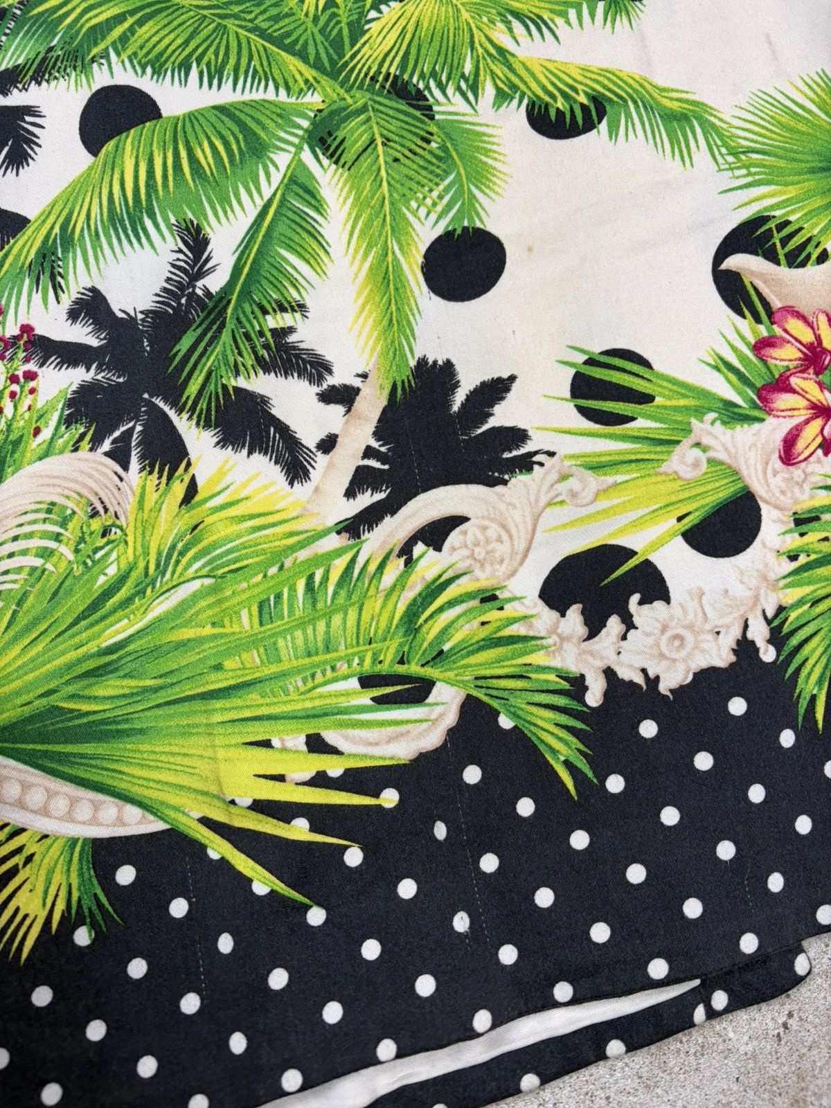 Versace 2000s Gianni Versace Floral Palms Polka Dot Print Skirt Size 33" - 6 Thumbnail