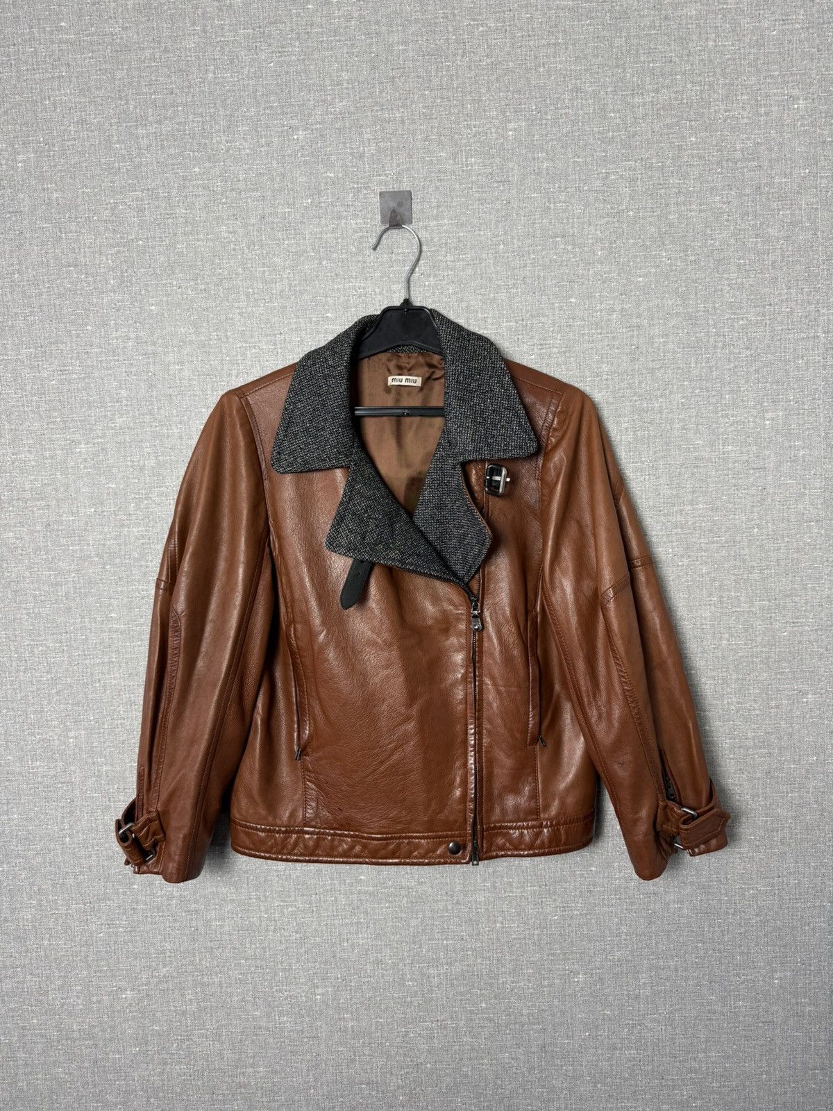 Miu Miu Miu Miu Lambskin Leather Biker Jacket with Buckle Cuffs sz44 Size M / US 6-8 / IT 42-44 - 1 Thumbnail