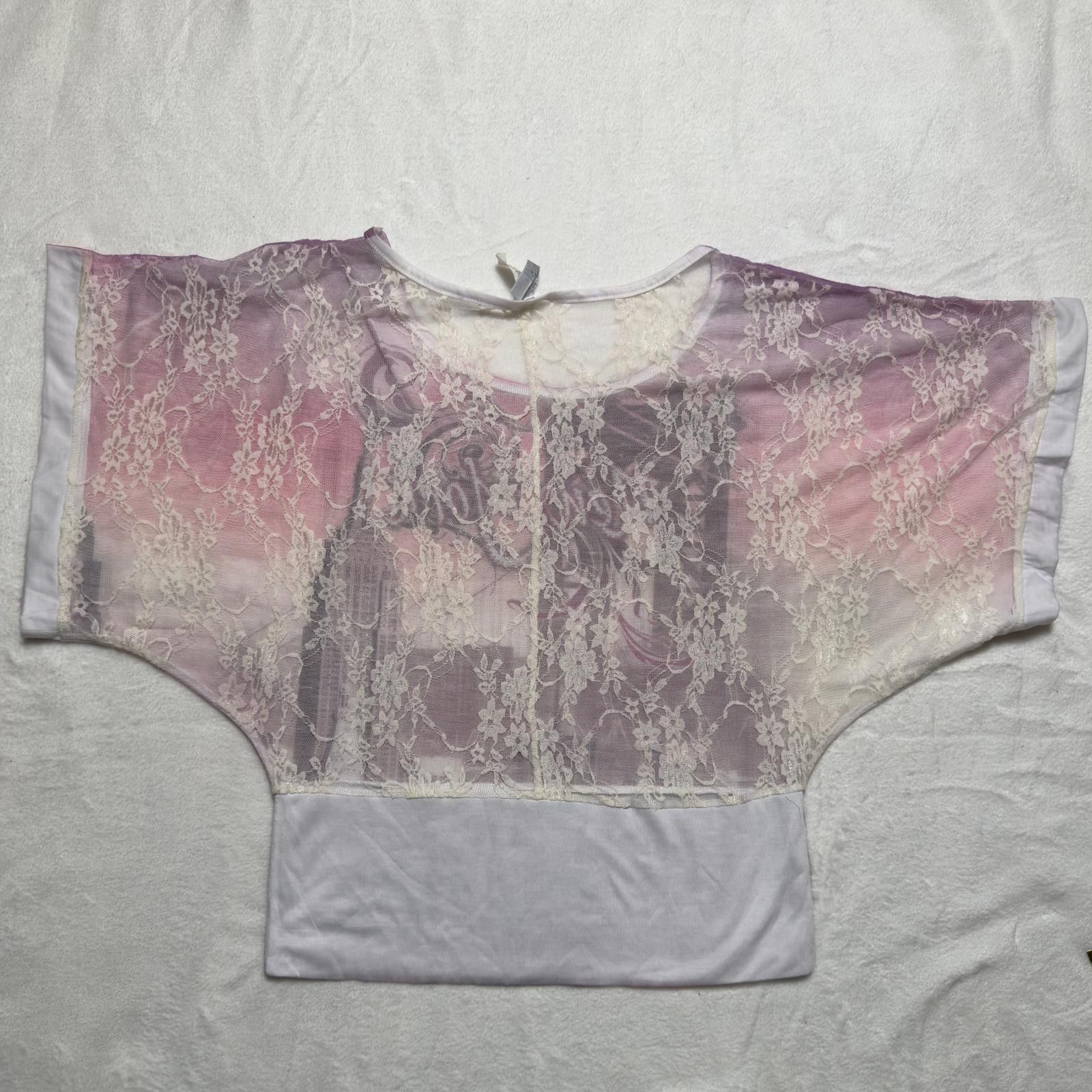 The Unbranded Brand Y2K NY Graphic Lace Top Cityscape Batwing Sleeves Size XL / US 12-14 / IT 48-50 - 2 Thumbnail