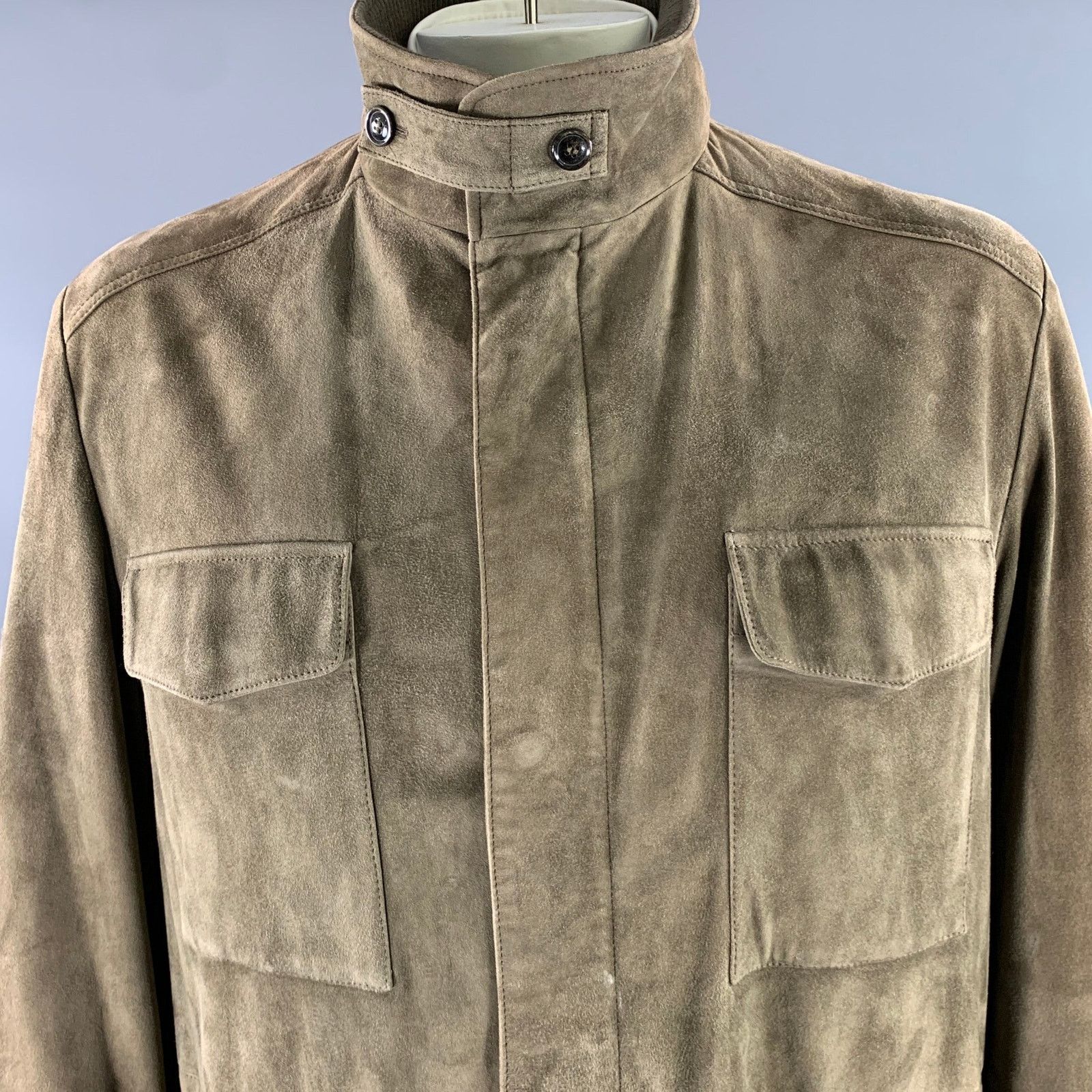 Loro Piana LORO PIANA Size XXL Khaki Solid Suede Field Jacket Size US XXL / EU 58 / 5 - 2 Thumbnail