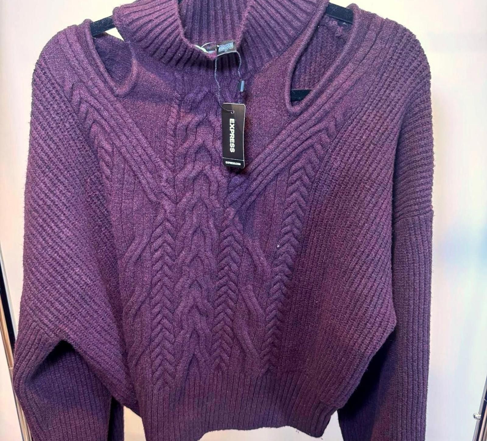 Express EXPRESS Women's XL Cable Knit Sweater - Cozy Purple Size L / US 10 / IT 46 - 1 Thumbnail