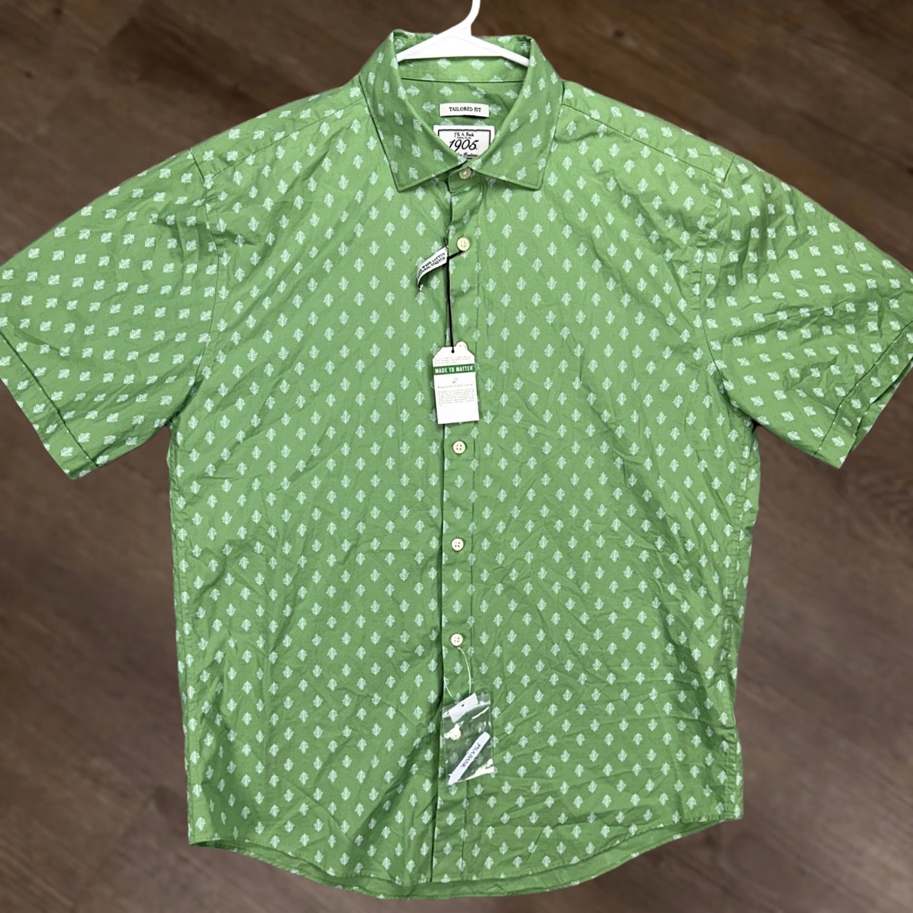 Jos. A. Bank Jos. A. Bank 1905 Button-Up Shirt Geometric Short Sleeve Green Large Mens Shirt Size US L / EU 52-54 / 3 - 1 Thumbnail
