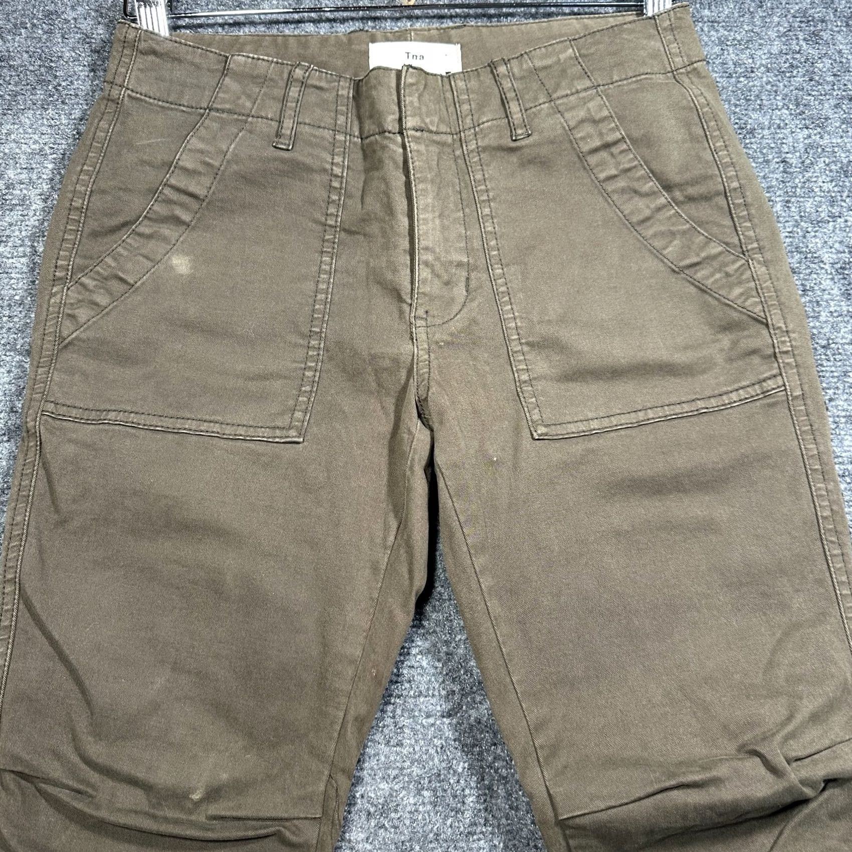 TNA Tna Pants Womens 0 Chino Patch Pocket Green Cotton Stretch Khaki Zip Ankle Size 25" / US 0 / IT 36 - 4 Thumbnail