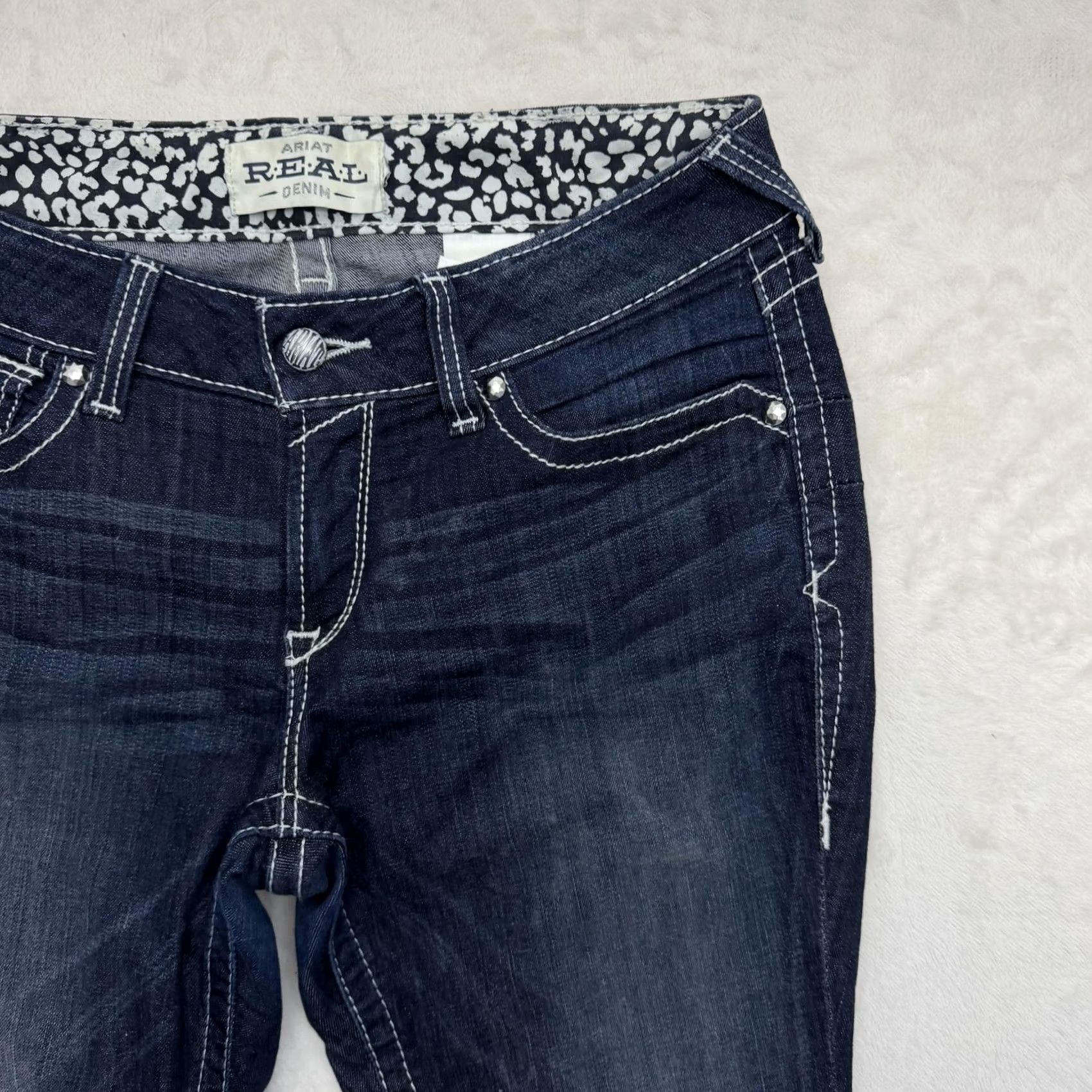 Ariat Ariat REAL Denim Jeans Womens 34x32 Bootcut Low Rise Embroidered Blue Denim 5-Pocket Western Stretch Jeans Womens Size 24" / US 00 / IT 34 - 2 Thumbnail