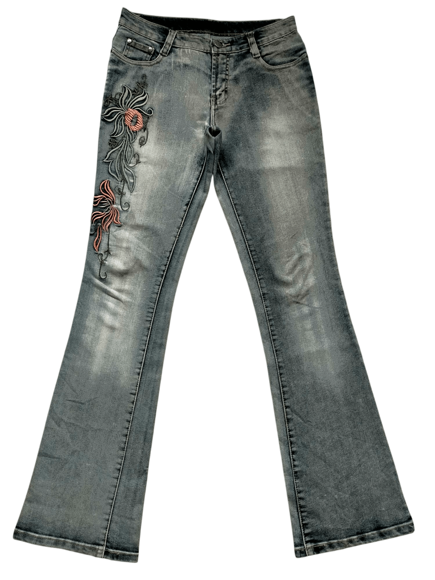 Japanese Brand Flare Jeans Embroidered floral Low rise Stretch Denim Size US 30 / EU 46 - 1 Thumbnail