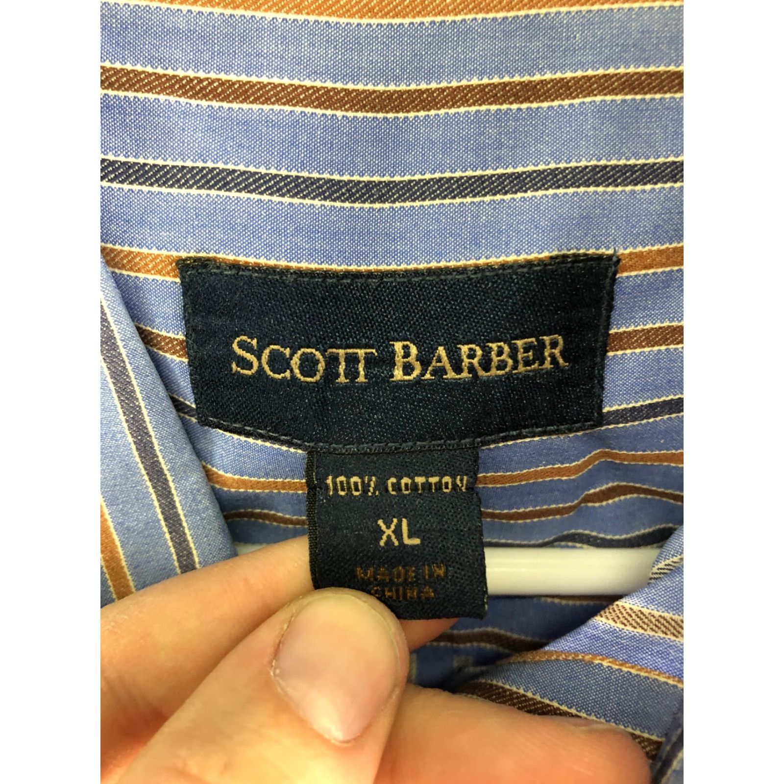 Vintage Scott Barber Shirt XL Men Blue Striped Long Sleeve Button-Down Collar Shirt Size US XL / EU 56 / 4 - 6 Thumbnail