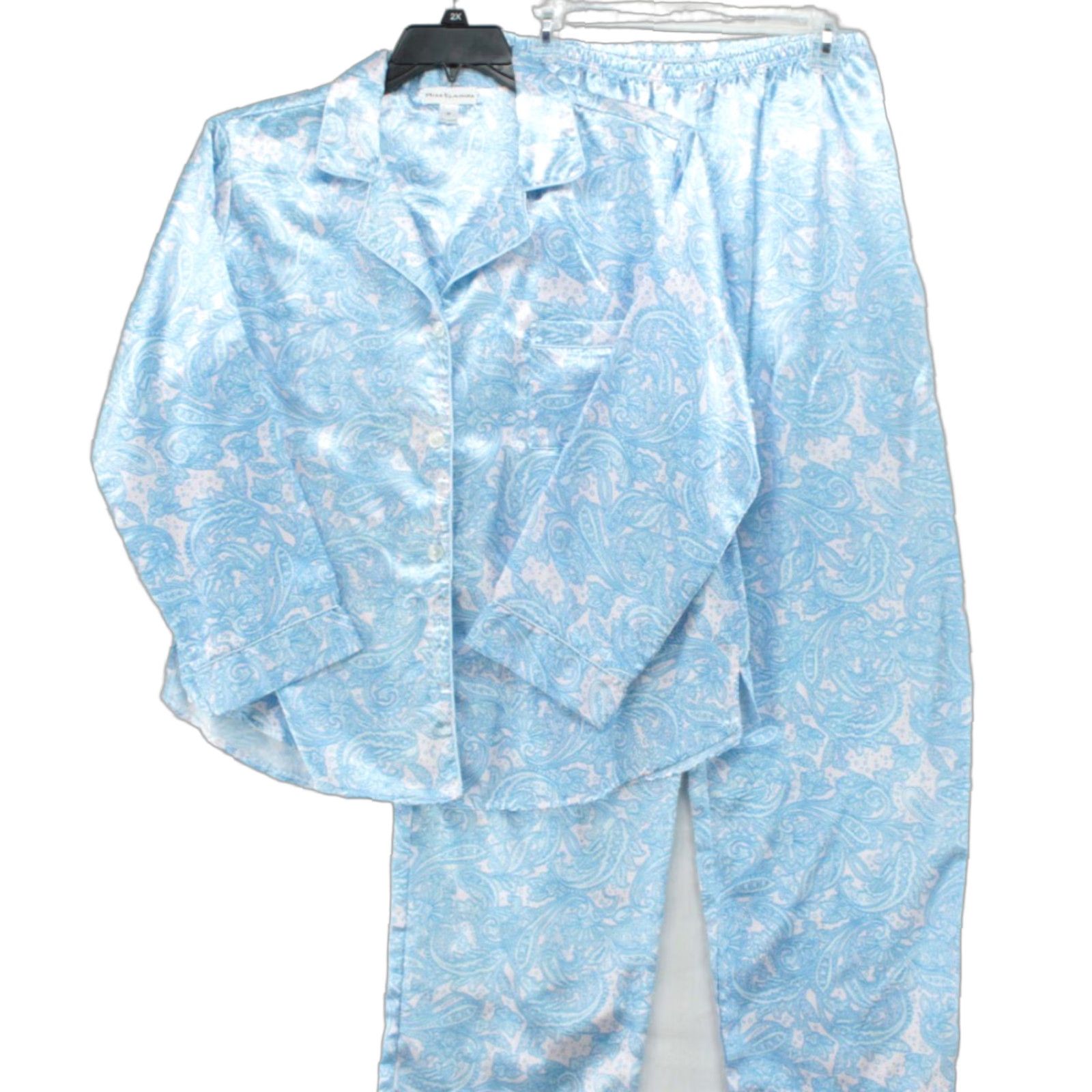 Vintage Miss Elaine Pajama Adult Medium Blue Paisley Satin Flannel Long Sleeve Womens Size M / US 6-8 / IT 42-44 - 1 Thumbnail