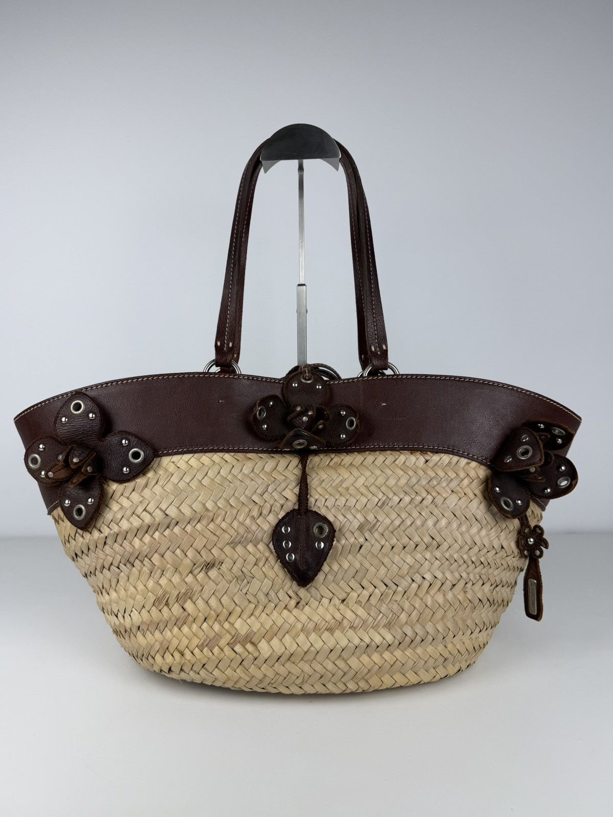 Miu Miu Vintage 90s archive miu miu raffia and leather tote bag Size ONE SIZE - 1 Thumbnail