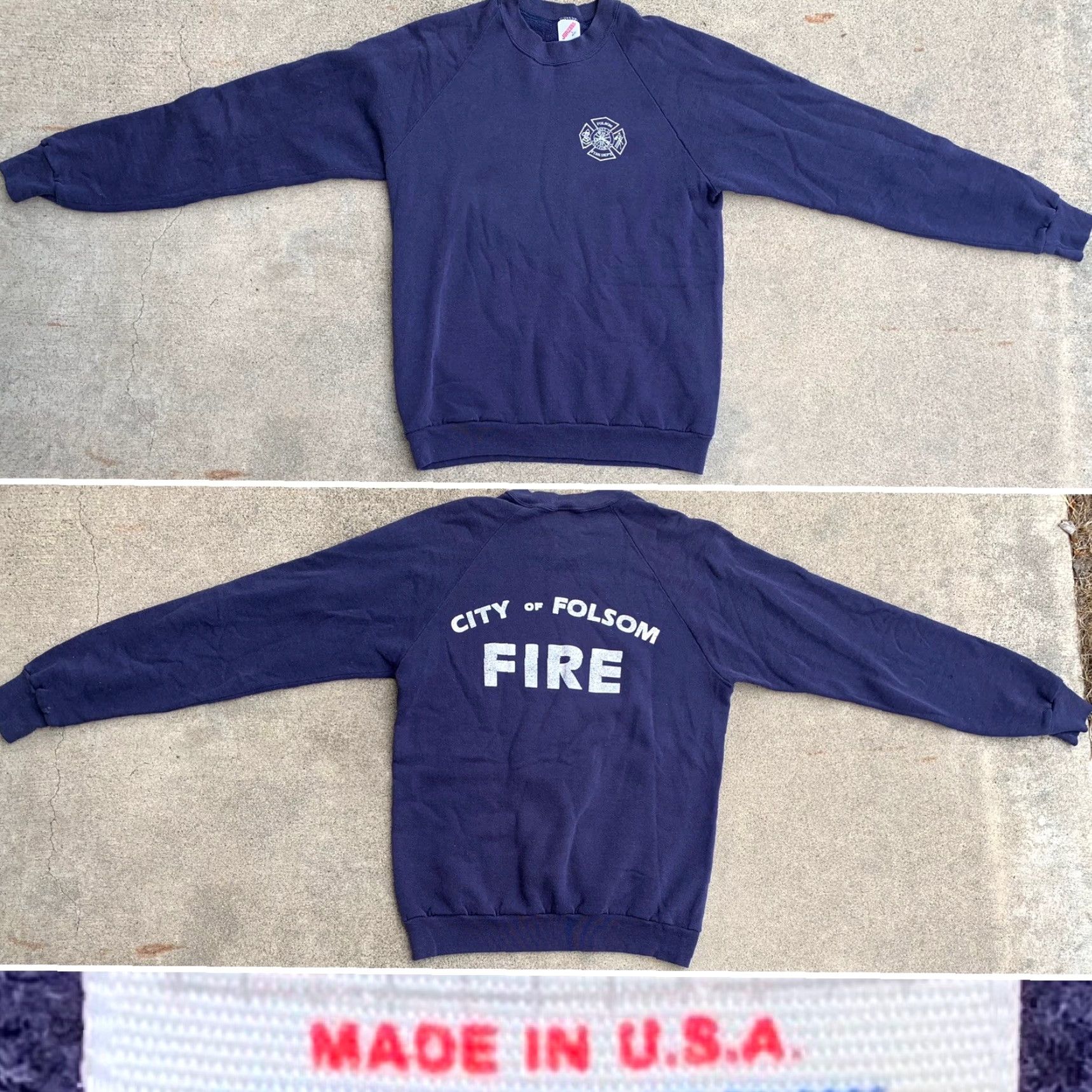 Jerzees VINTAGE Folsom Fire Dept City of Folsom Fire Raglan Sweatshirt Mens L Blue Graphic Print Pullover Crewneck Sweatshirt, 80s Era, Made in USA Size US L / EU 52-54 / 3 - 5 Thumbnail