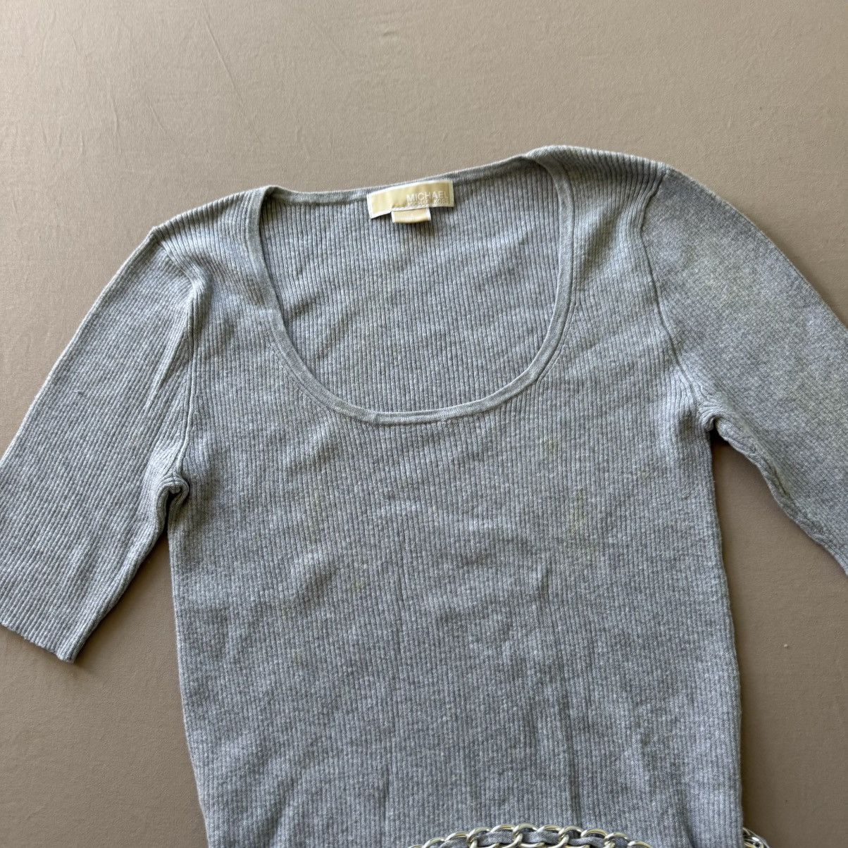 Michael Kors Y2K Era Michael Kors Rib Knit Chain Belt Scoop Neck Top Size L / US 10 / IT 46 - 6 Thumbnail
