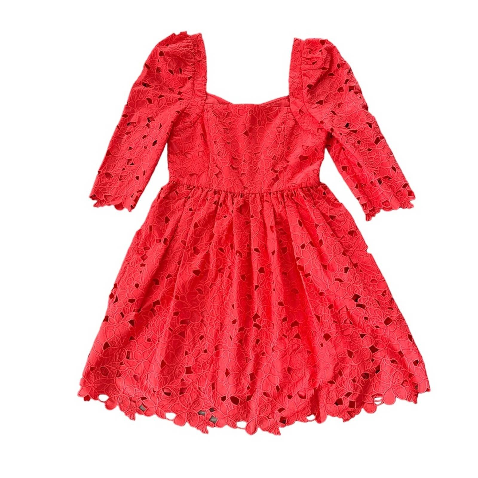image of New Cara Cara Hart Dress Hibiscus Eyelet in Red, Women's (Size Medium)