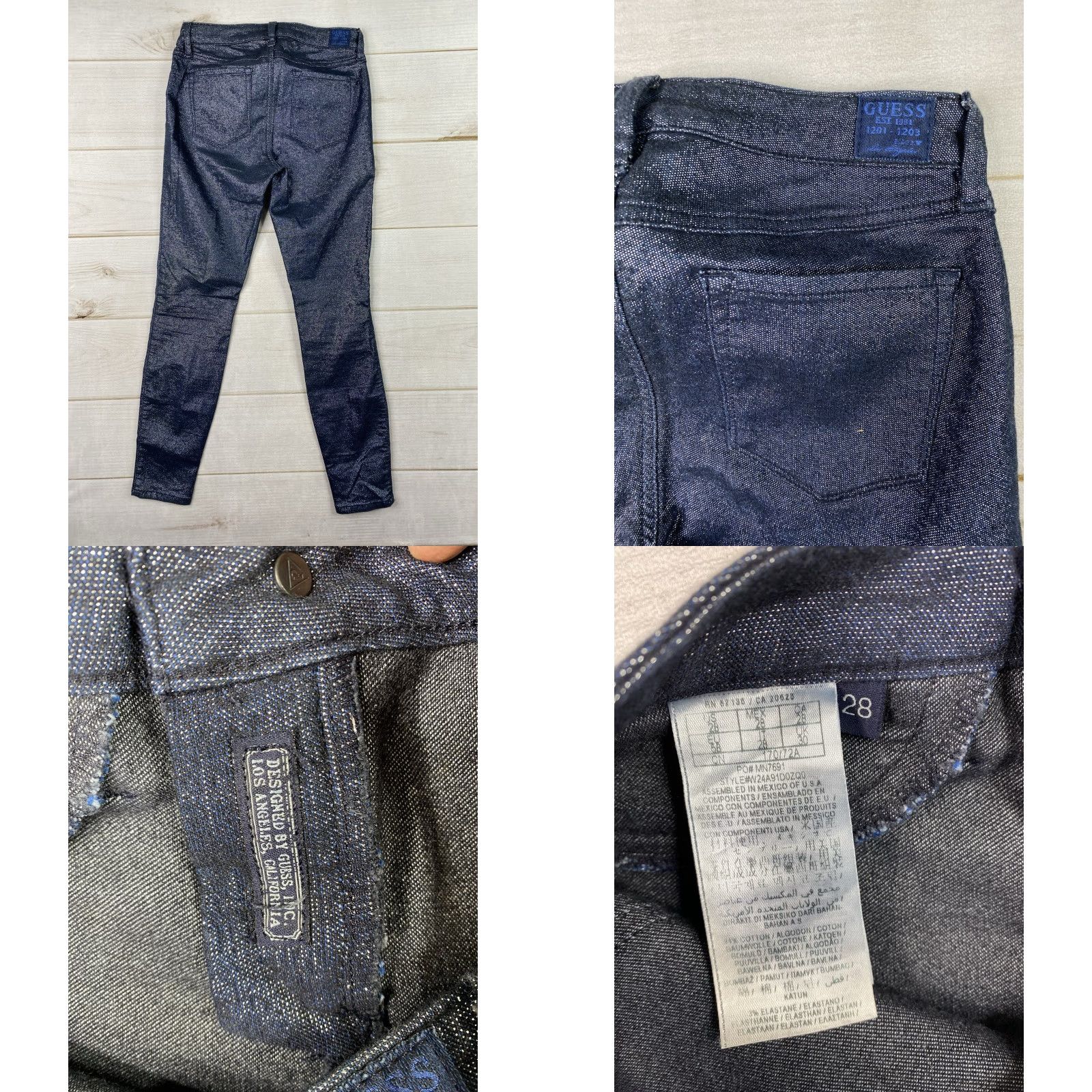Guess VINTAGE GUESS Jeans Brittney Legging Womens 28 Blue Sparkly Stretch Skinny Glitter Denim Tie? Size 28" / US 6 / IT 42 - 8 Thumbnail