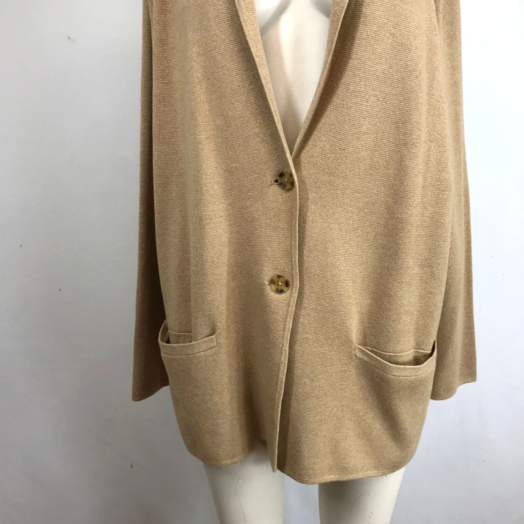 Lands' End Lands End Women Blazer Cardigan Knit Tan Cotton XL Preppy Jacket Womens Size XL / US 12-14 / IT 48-50 - 3 Thumbnail