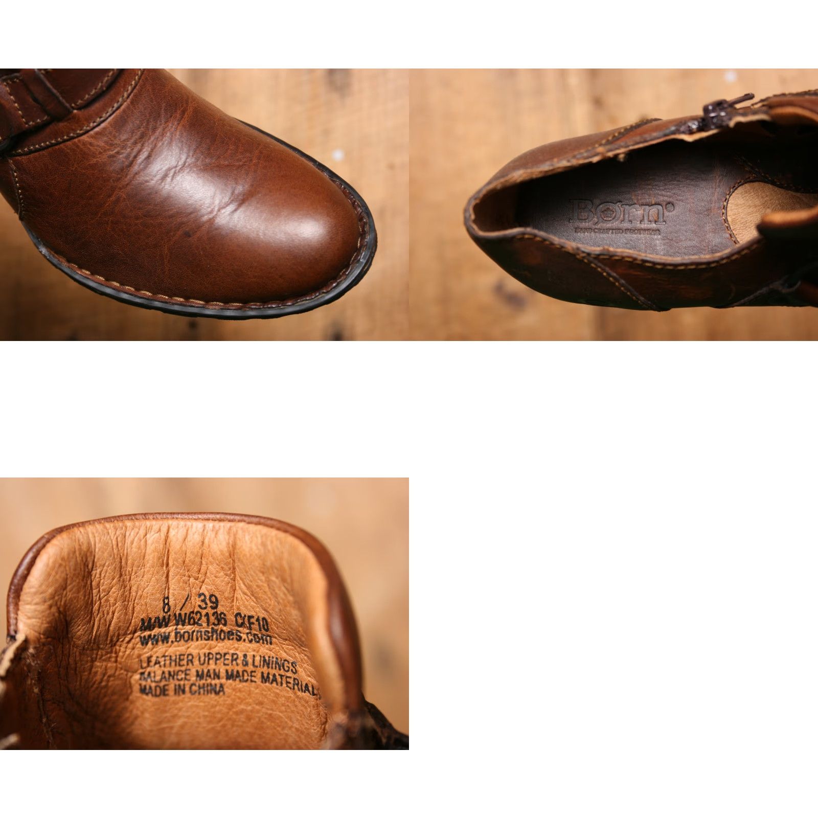 Born BORN Deena Brown Leather O-Ring Block Heel Booties Women's Sz. 8 Boots Size ONE SIZE - 8 Thumbnail