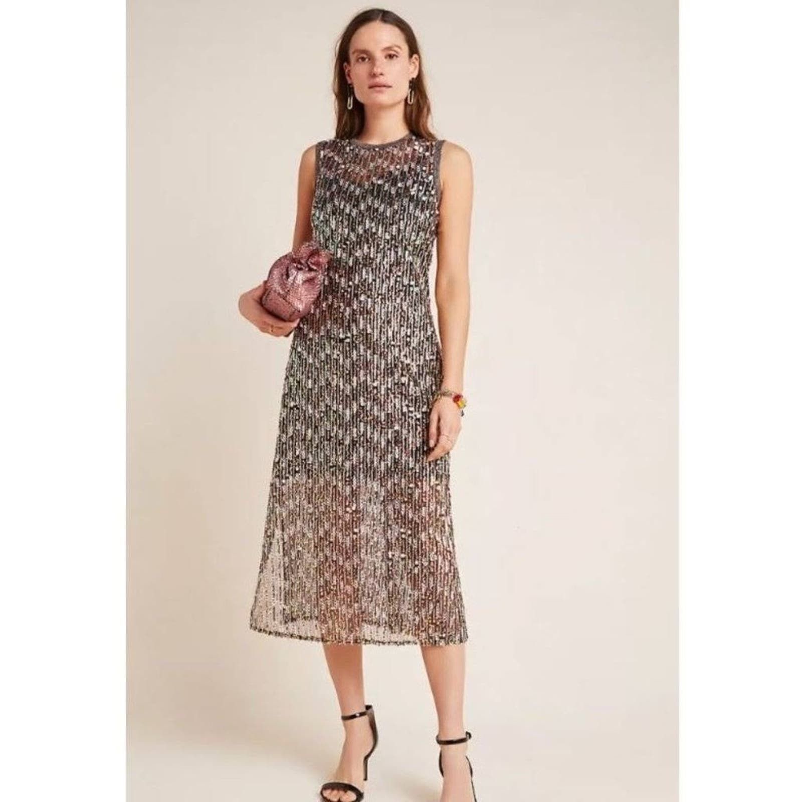 image of Anthropologie Corey Lynn Calter Sequined Swing Maxi Dress M in Black, Women's (Size Medium)