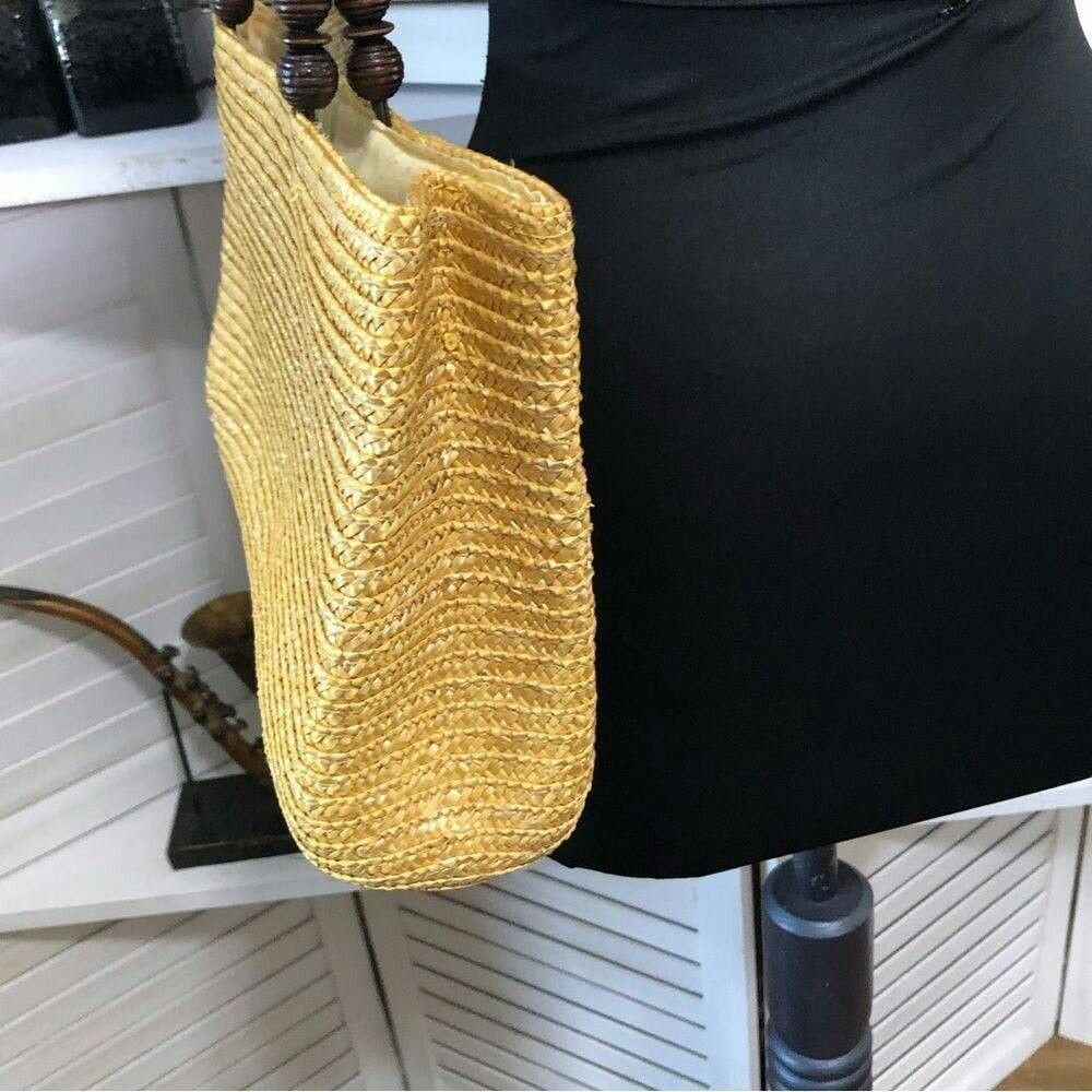 Vintage vtge 90s yellow brown straw woven shoulder handbag Size ONE SIZE - 5 Thumbnail