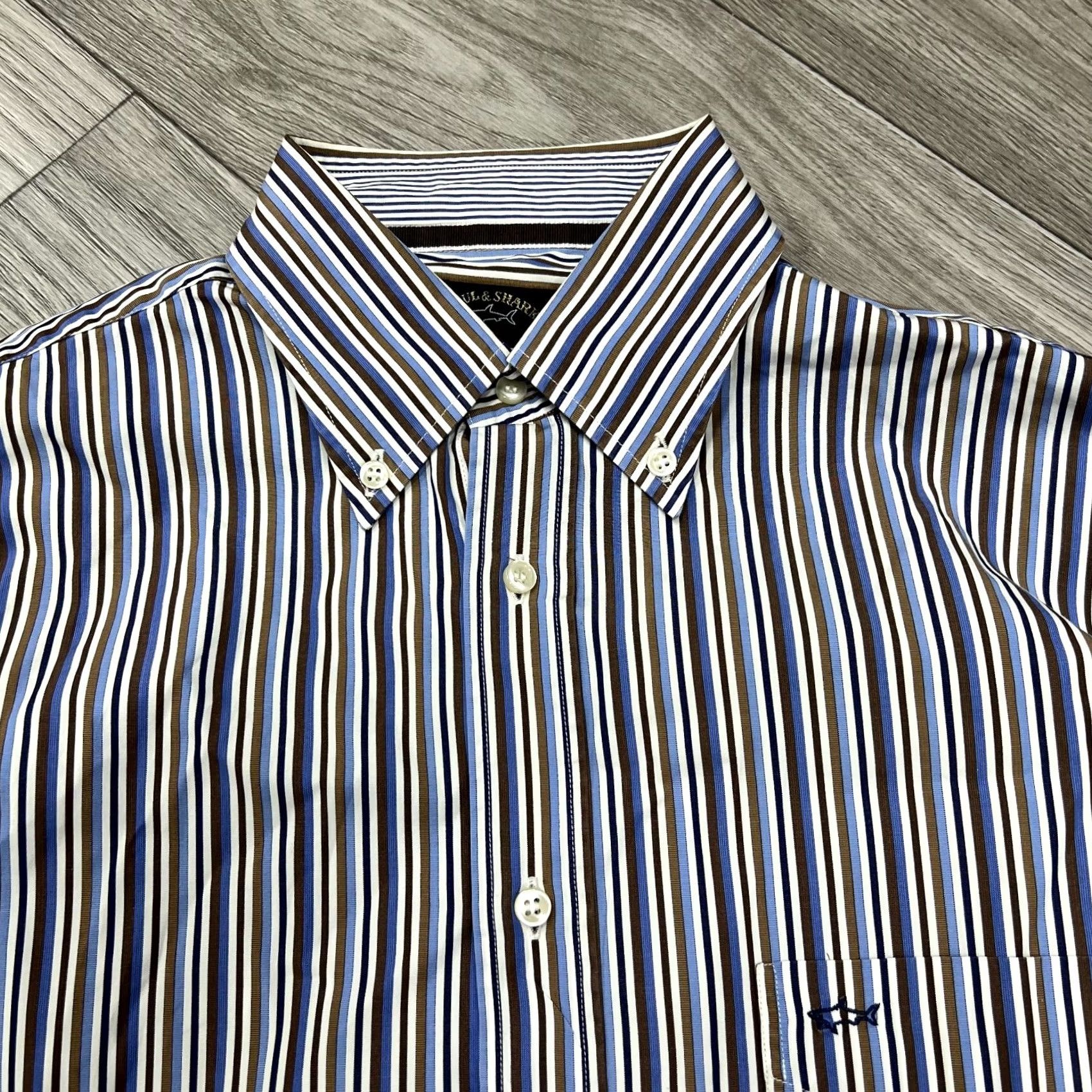 Paul & Shark Paul & Shark Shirt Long Sleeve Striped Cotton Size 40 Blue Brown White Button-Up Collared Mens Size US L / EU 52-54 / 3 - 3 Thumbnail