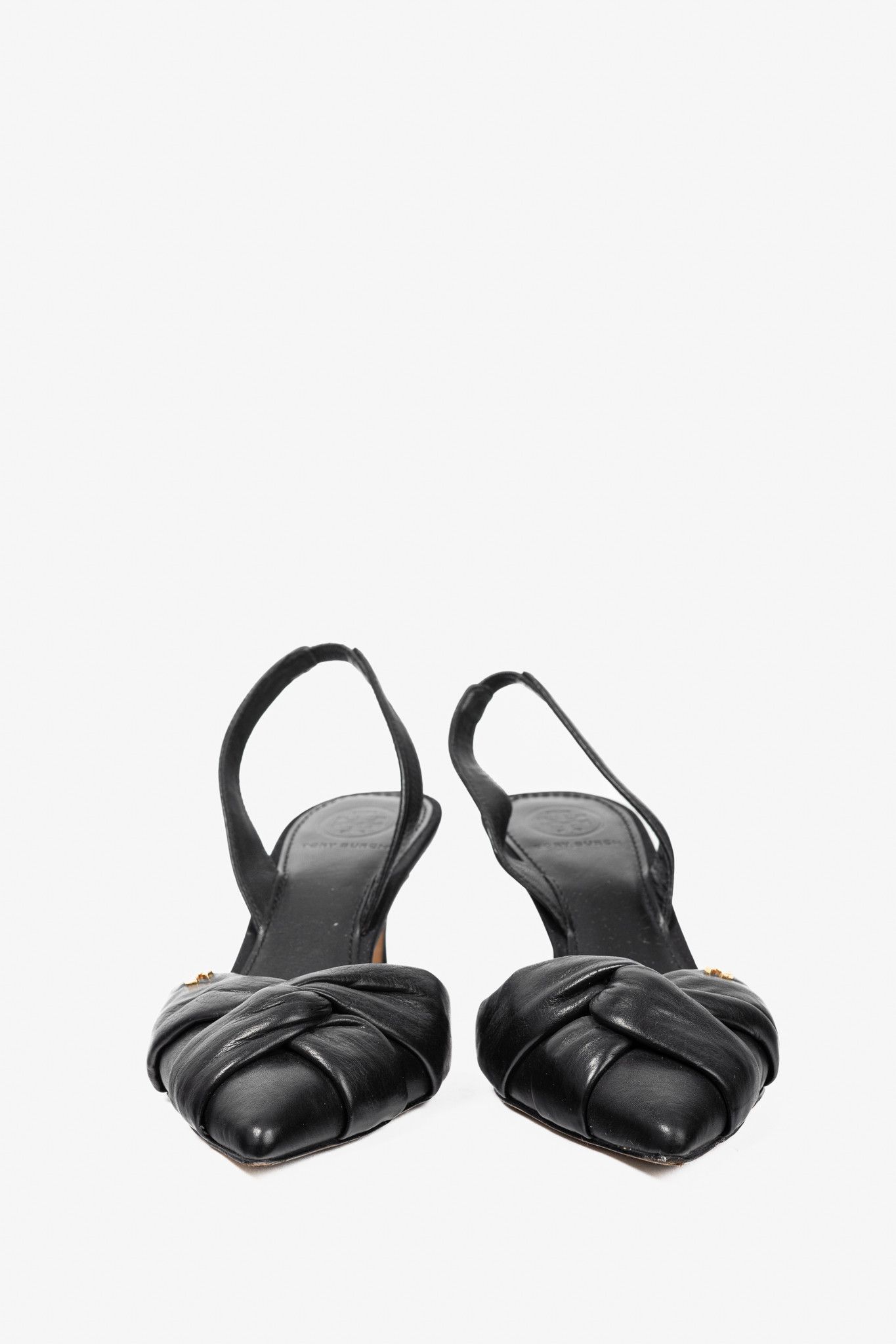 Tory Burch Tory Burch Black Leather Knotted Pointed-Toe Slingback Pumps Size US 5 / IT 35 - 2 Thumbnail