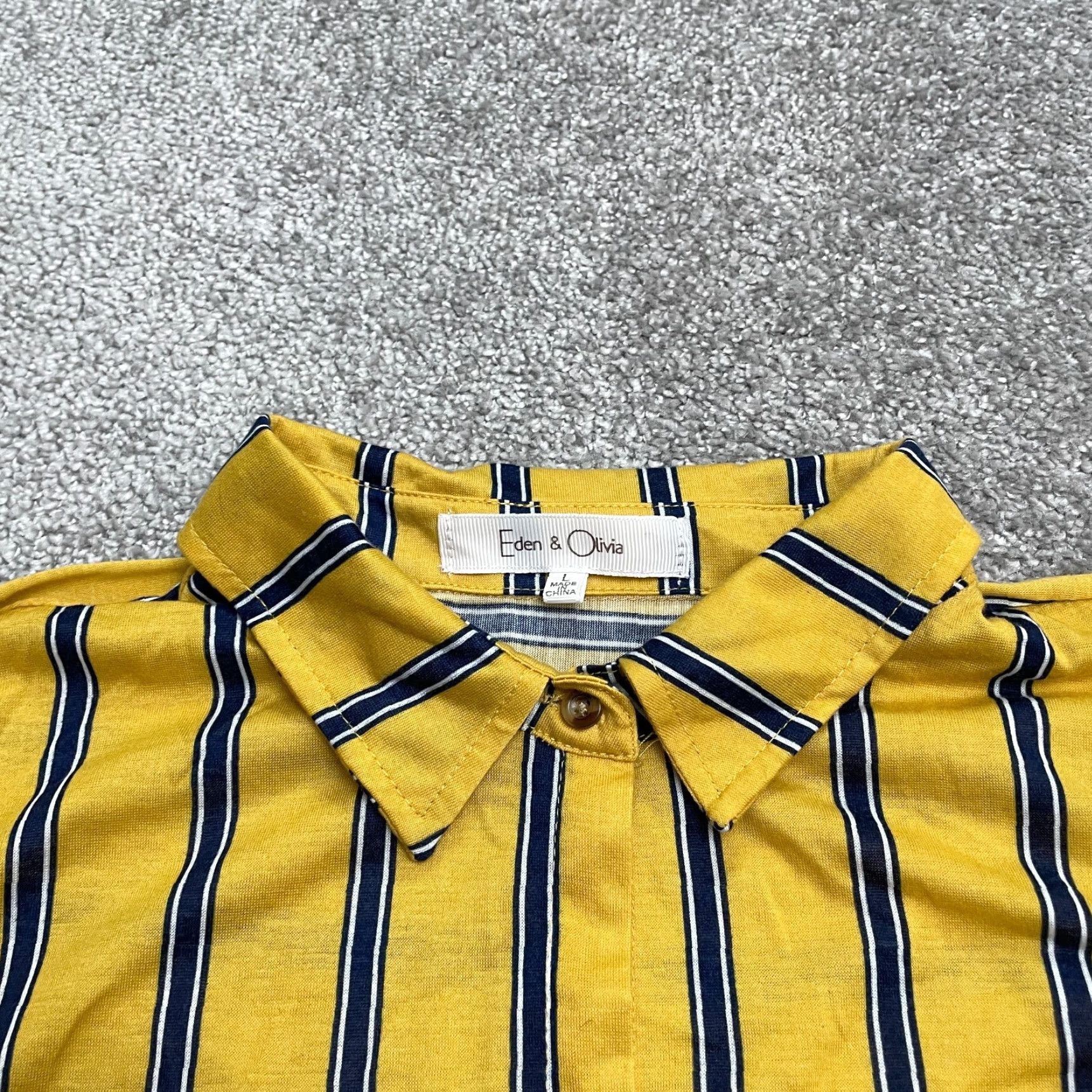 Vintage Eden & Olivia Button Down Shirt Blouse Women Large Yellow Blue Stripe Sleeveless Shirt Size L / US 10 / IT 46 - 3 Thumbnail